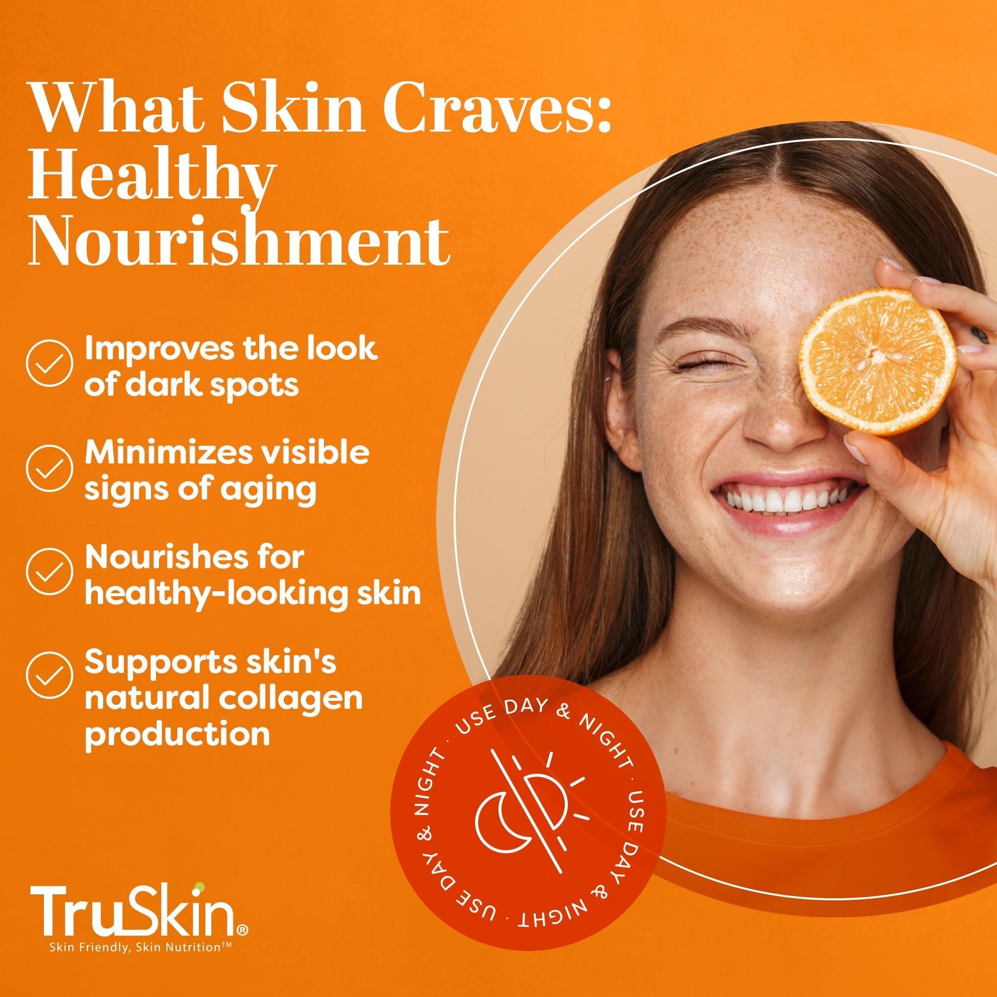 TruSkin Vitamin C Serum For Face – Anti Aging Formula with Vitamin C, Hyaluronic Acid, Vitamin E – Brightening Serum – Improve Appearance of Dark Spots, Tone, Fine Lines & Wrinkles, 1 Fl Oz - Image 3
