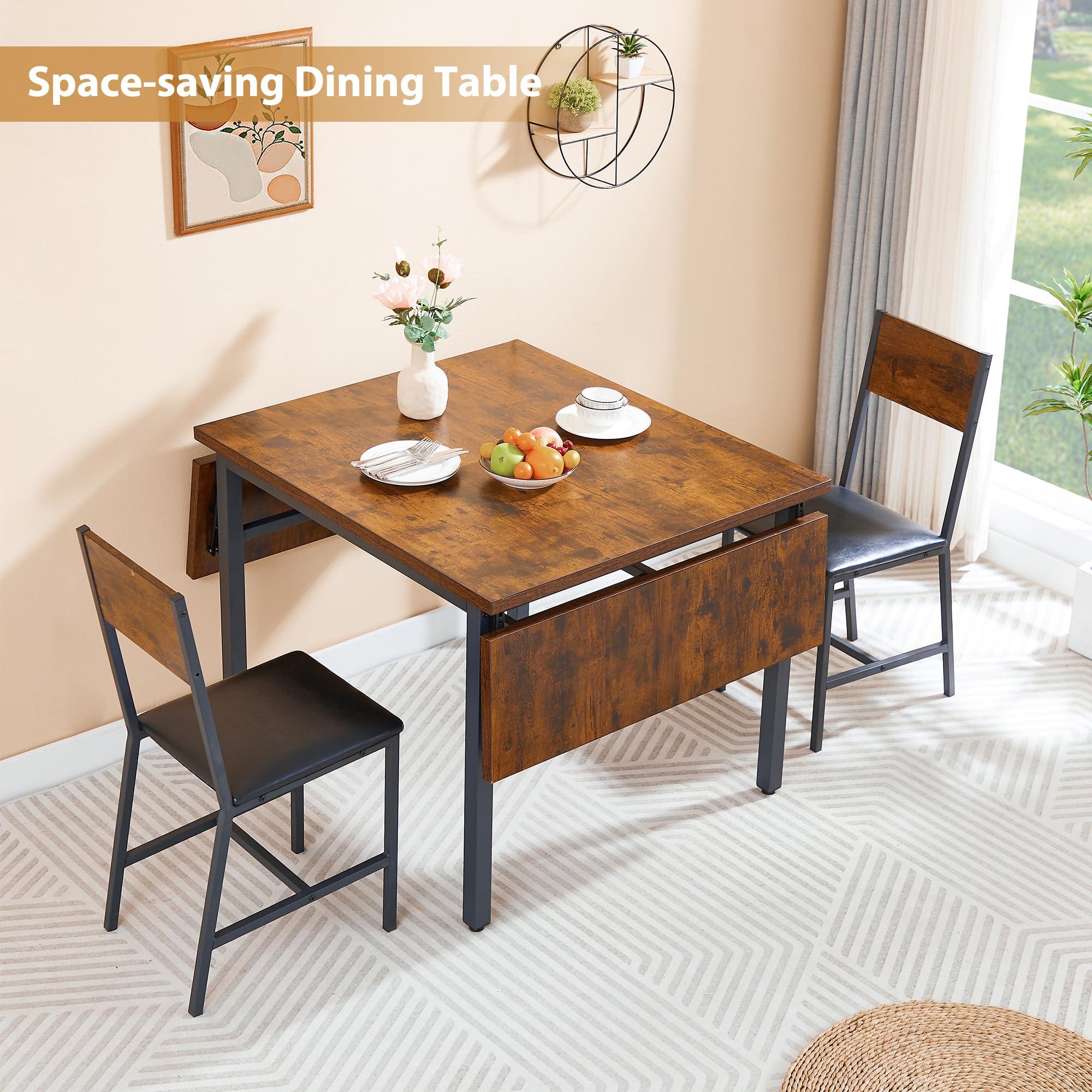 Tmsan 63.2" Folding Dining Table for 4-6 People, Drop Leaf Table with Storage Rack Extendable Kitchen Dinner Table for Small Spaces, Chairs Not Included (Brown) - Image 4
