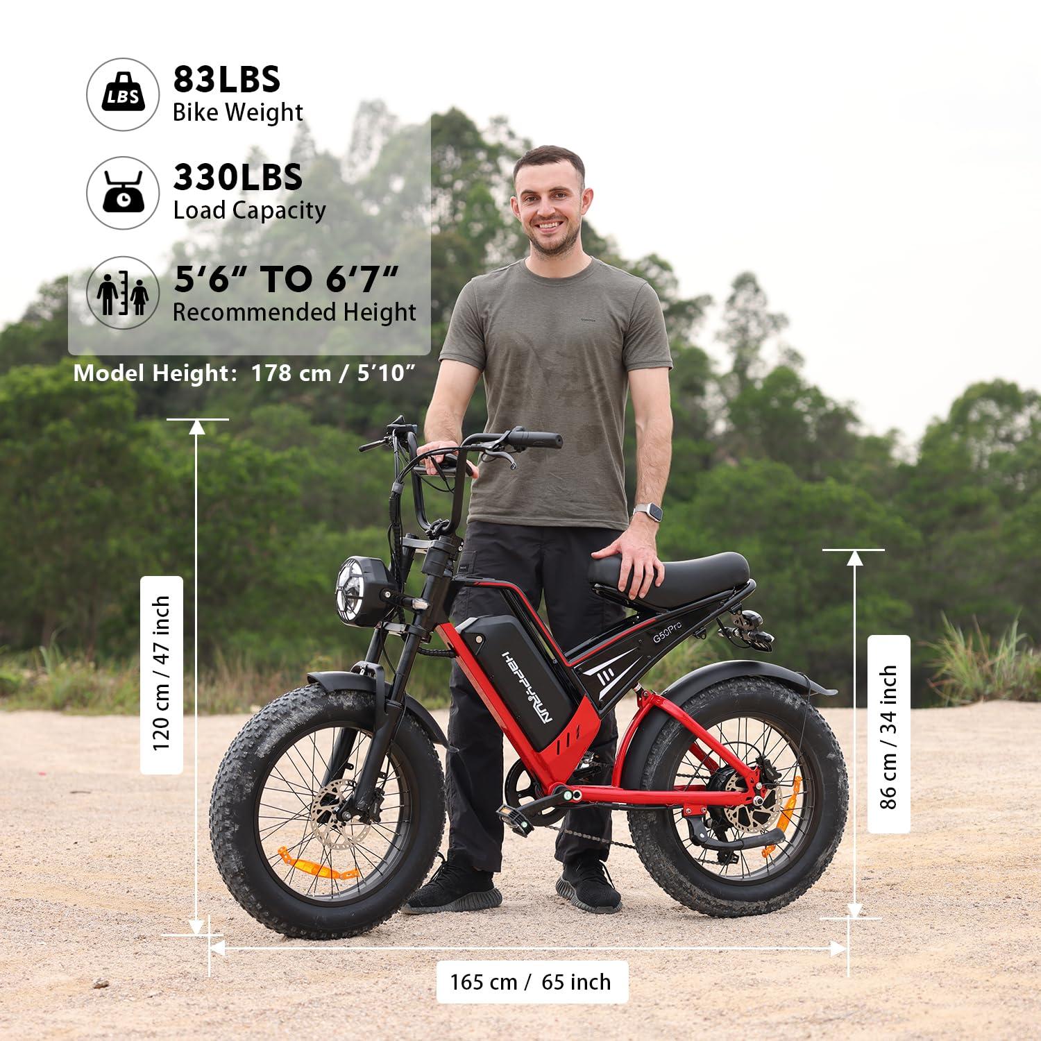 HAPPYRUN 2000W Electric Bike for Adults, 48V 25Ah Removable Battery, Up to 35MPH and 75+ Miles Range, 7-Speed Transmission, 20" Fat Tires Ebike, 3-Pedal-Assist Levels (G50Pro) - Image 6