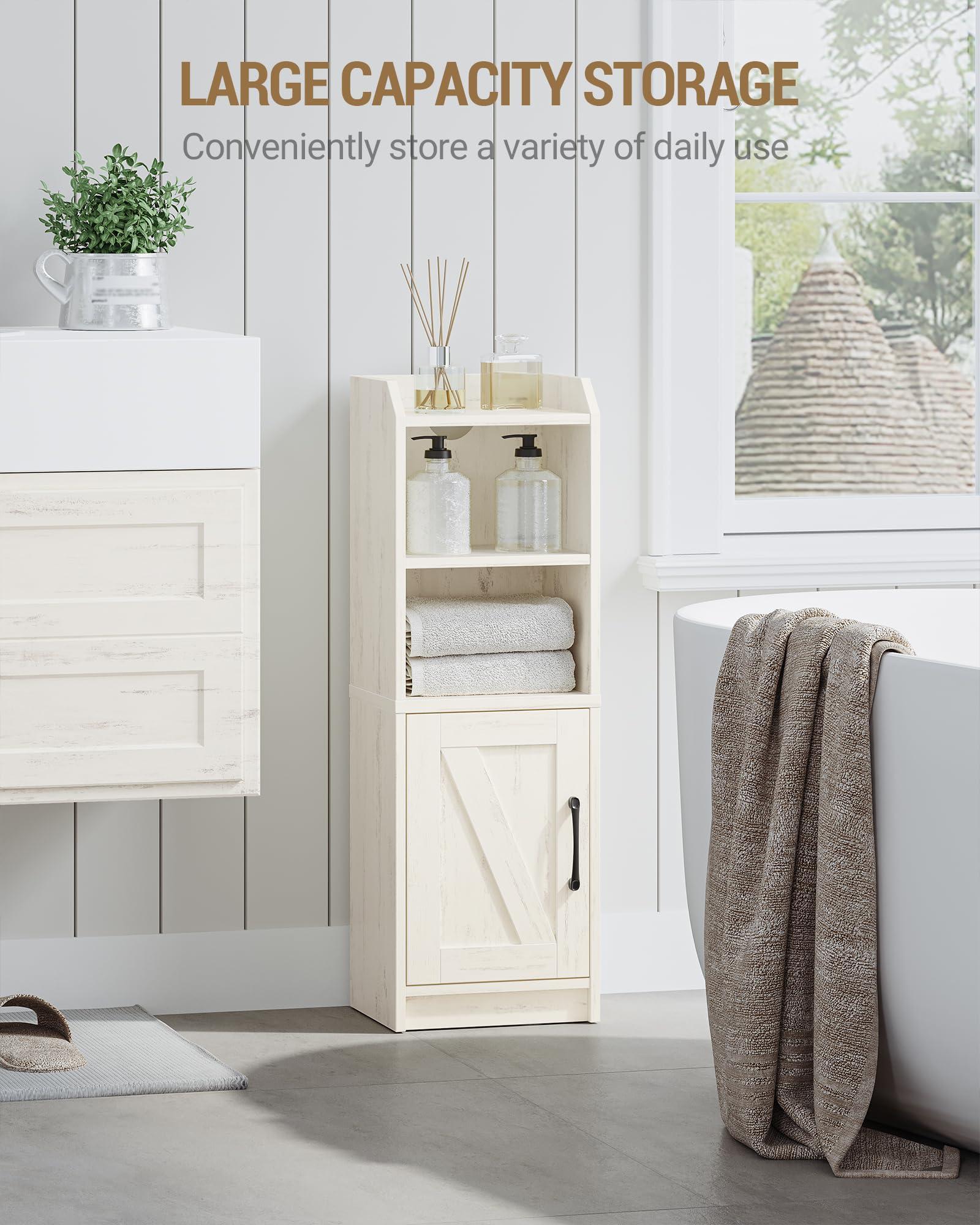 Hzuaneri Bathroom Storage Cabinet, Small Farmhouse Corner Floor Cabinet with Door and Shelves, Narrow Toilet Paper Holder Stand, Bathroom Organizer with Adjustable Shelf, for Small Spaces,Rustic White - Image 6