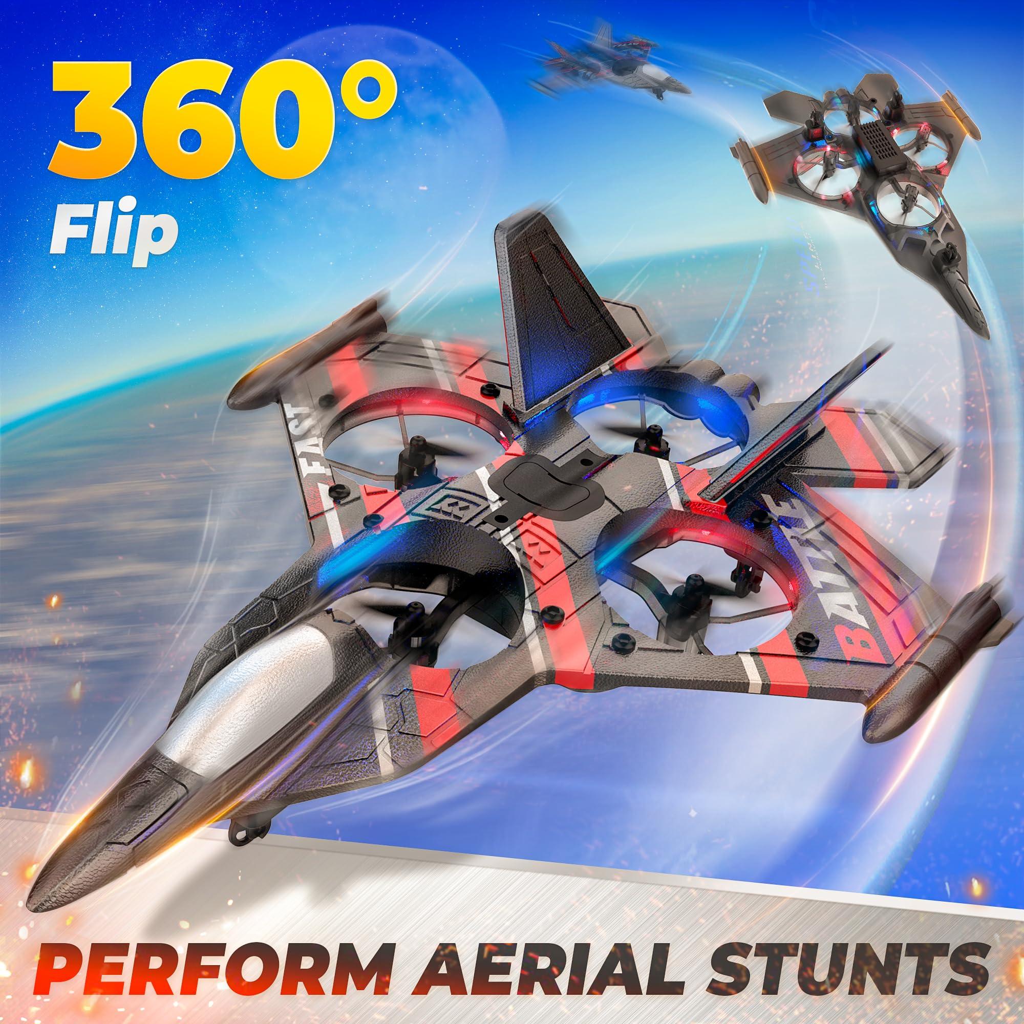 BEZGAR Drones for Kids | 2.4GHZ RC Plane, Remote Control Airplane, RC Helicopter, 360° Flip Fighter Jet Toy, Toys for ages 8-13 with Colorful LED Navigation Lights Red - Image 3