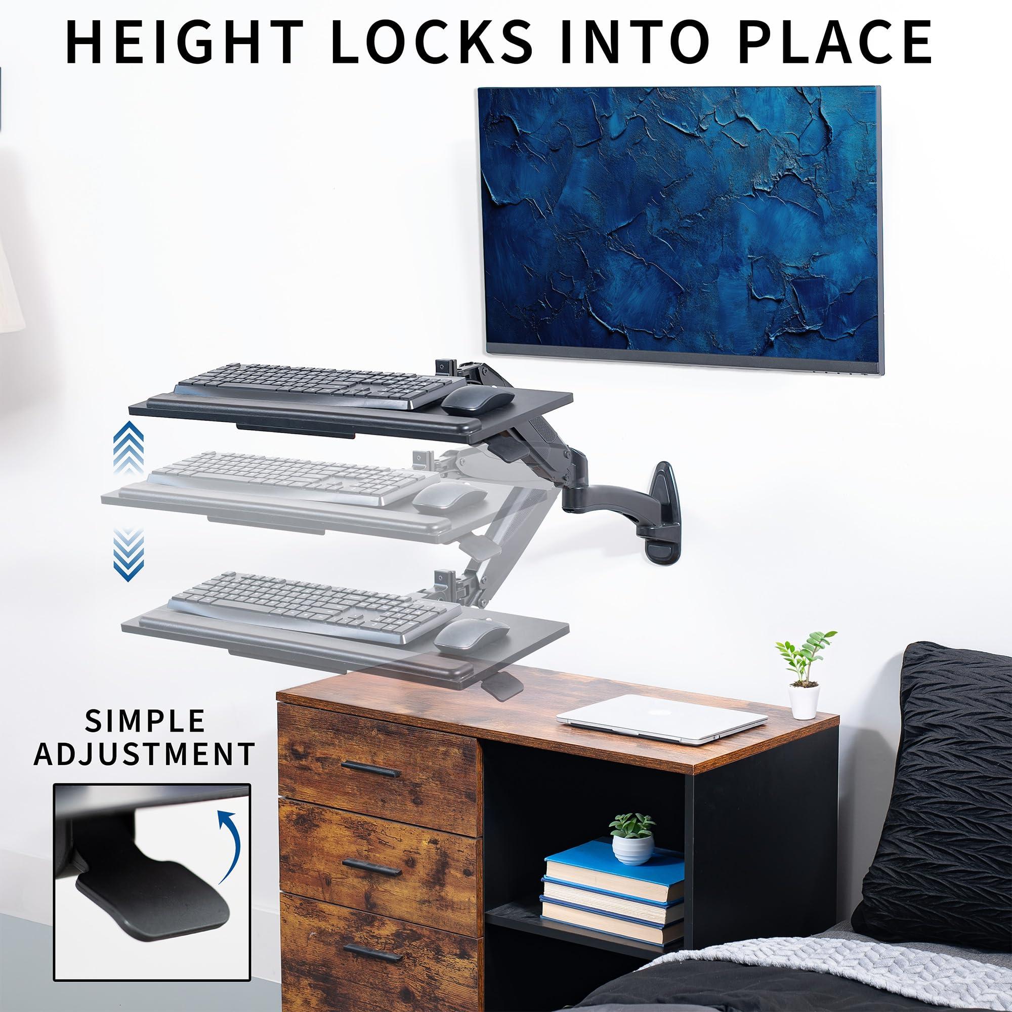 VIVO Sit-Stand 24 Inch Pneumatic Spring Keyboard and Mouse Tray Wall Mount, Counterbalance Height Adjustable Typing Platform, Ergonomic Tilt, Black, MOUNT-KB35B - Image 4