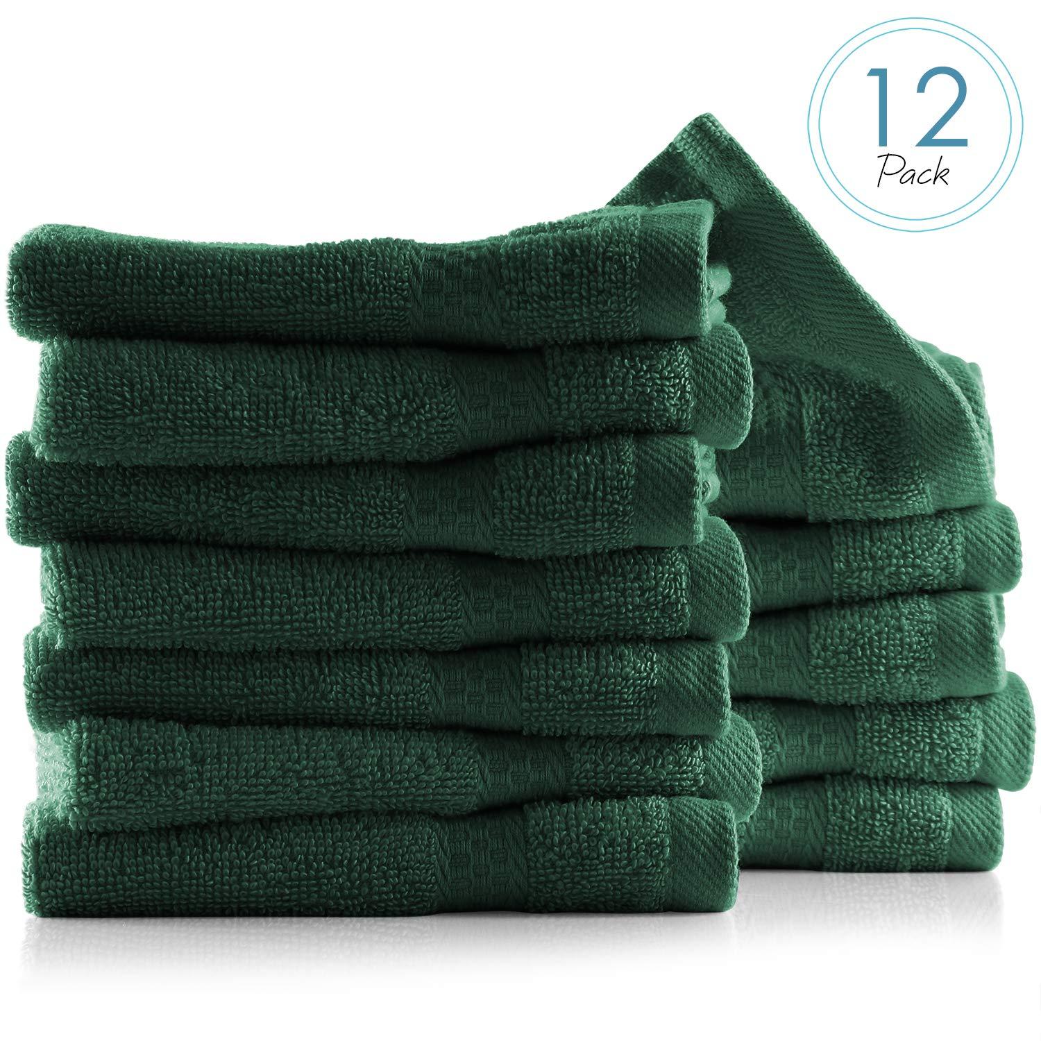 Hearth & Harbor Washcloths 12 Pack - 100% Cotton Washcloth for Body and face, High Absorbent and Soft 13"x13" Body Wash Cloth, Quick Dry - Hunter Green Washcloths - Image 4