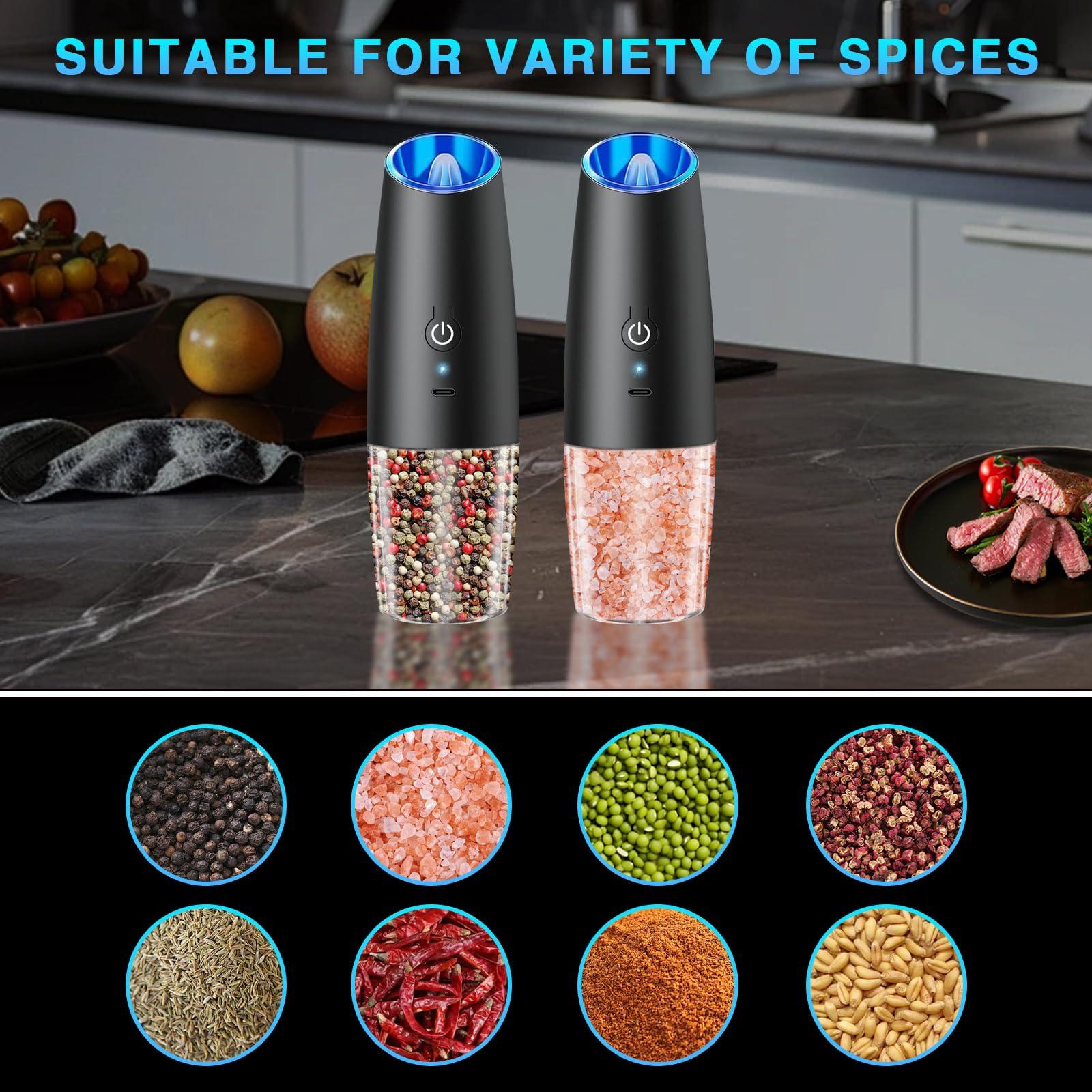 Haomacro Electric Salt and Pepper Grinder Set, Rechargeable Salt and Pepper Shaker with Adjustable Coarseness And LED Light, Automatic Pepper Mills for Kitchen (Black - 2 PCS) - Image 6