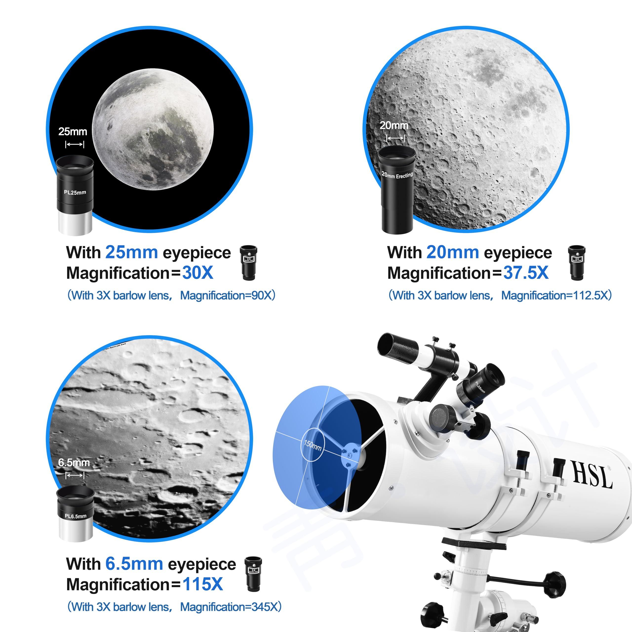 HSL 150EQ Astronomical Reflector Telescope for Adults high Powered,150mm Aperture Professional Telescopes for Adults Astronomy,Comes with 5 Color Filters Set and 3X Barlow Lens - Image 4