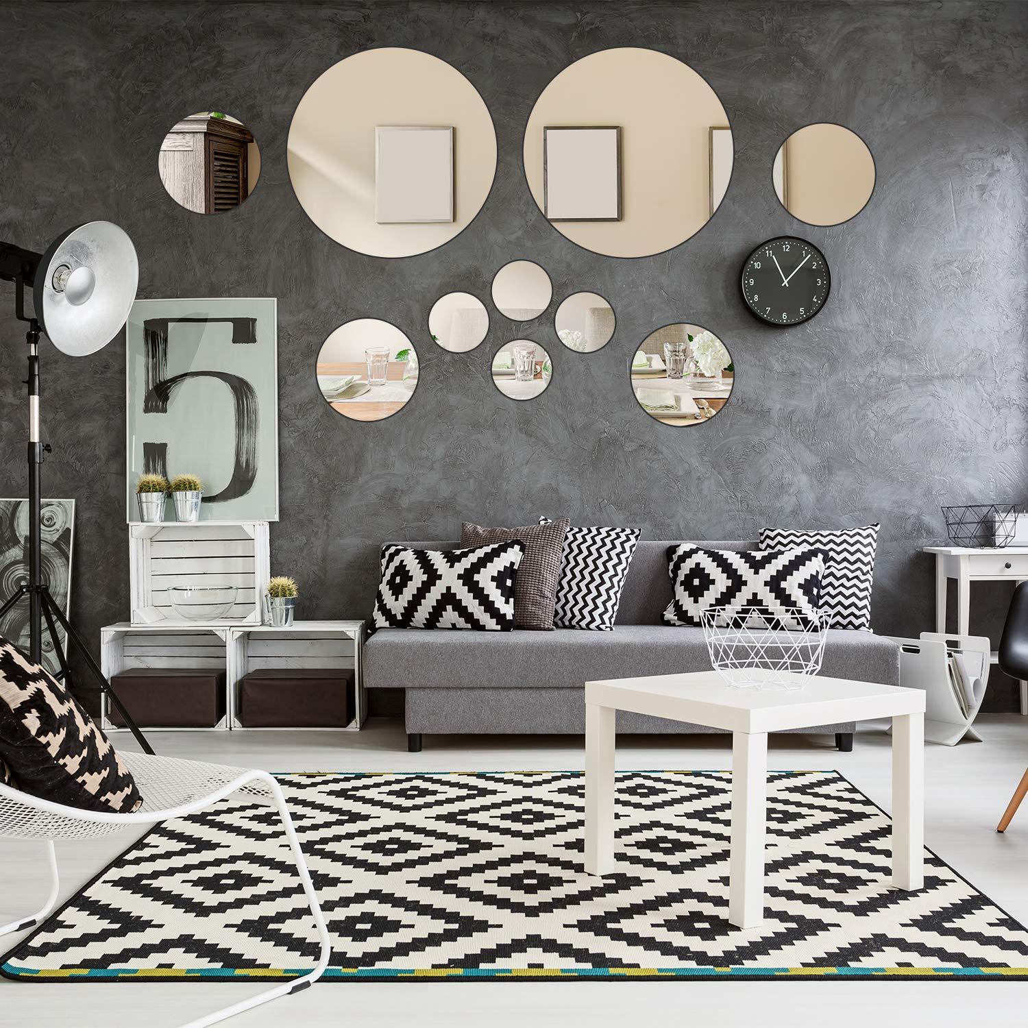 Aneco 52 Pieces Flexible Mirror Wall Stickers Set Removable Acrylic Mirror Circle Self Adhesive Plastic Mirror Decal for Home Decor - Image 6