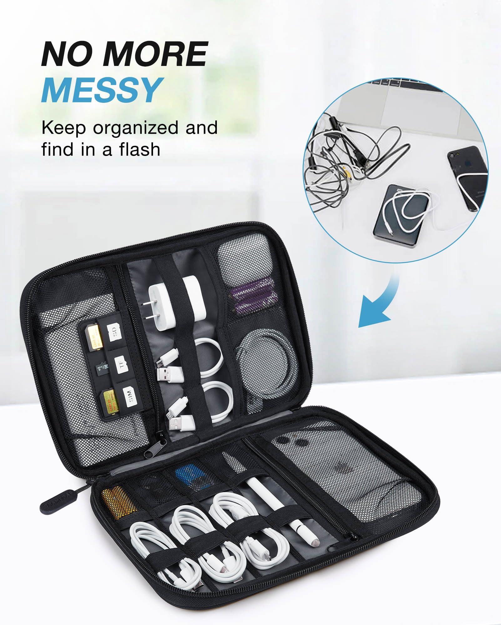 BAGSMART Electronics Travel Organizer Case, Tech Accessories Cord Storage Bag for Phone, Power Bank, SD Card, Cables, Black - Image 2