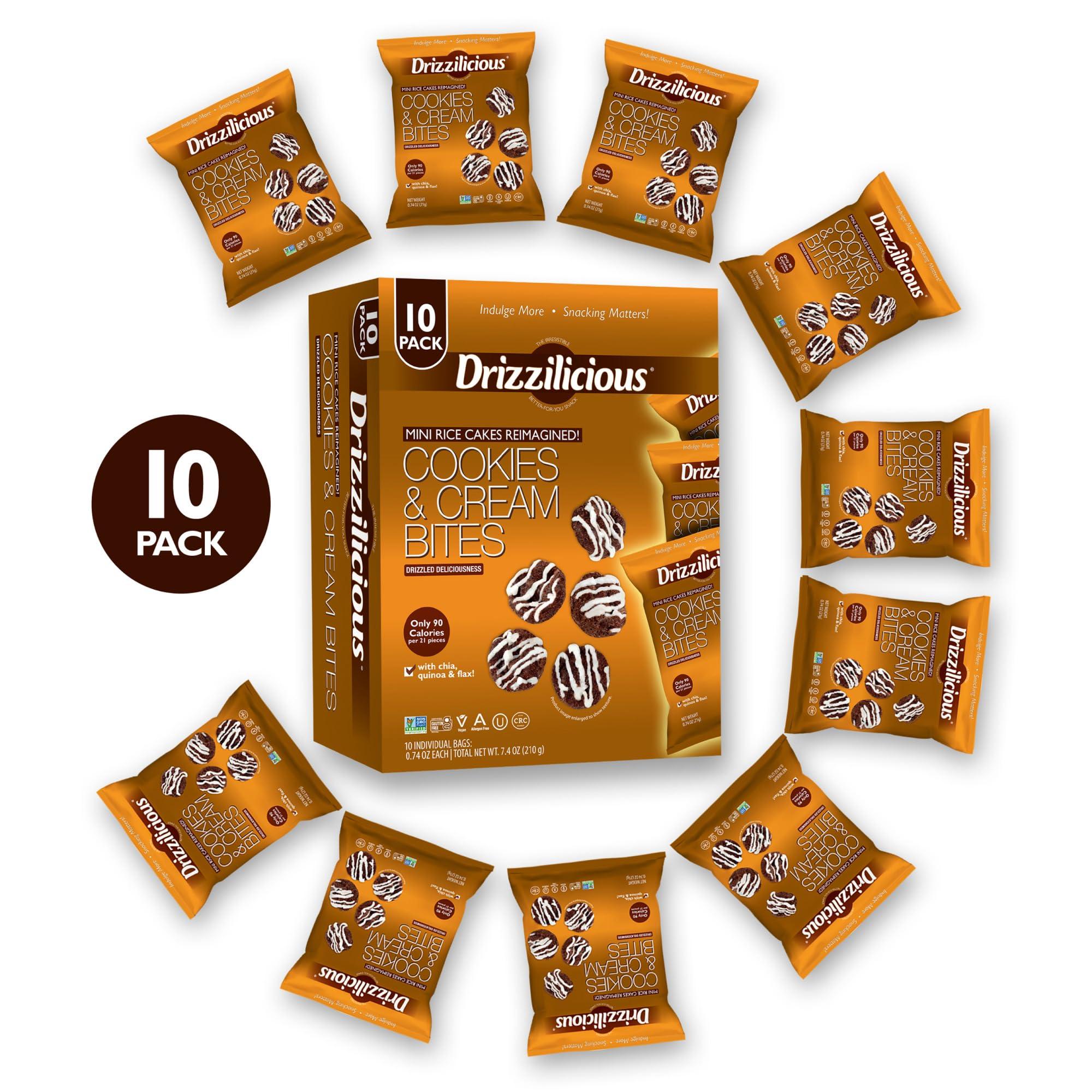 Drizzilicious Mini Rice Cakes Cookies & Cream - Rice Crisps, Healthy Snack for Adults and Kids, Flavored Rice Cakes, Vegan, Gluten Free, Allergen Free, Only 90 Calories Per Bag - 0.74 oz (Pack of 10) - Image 4