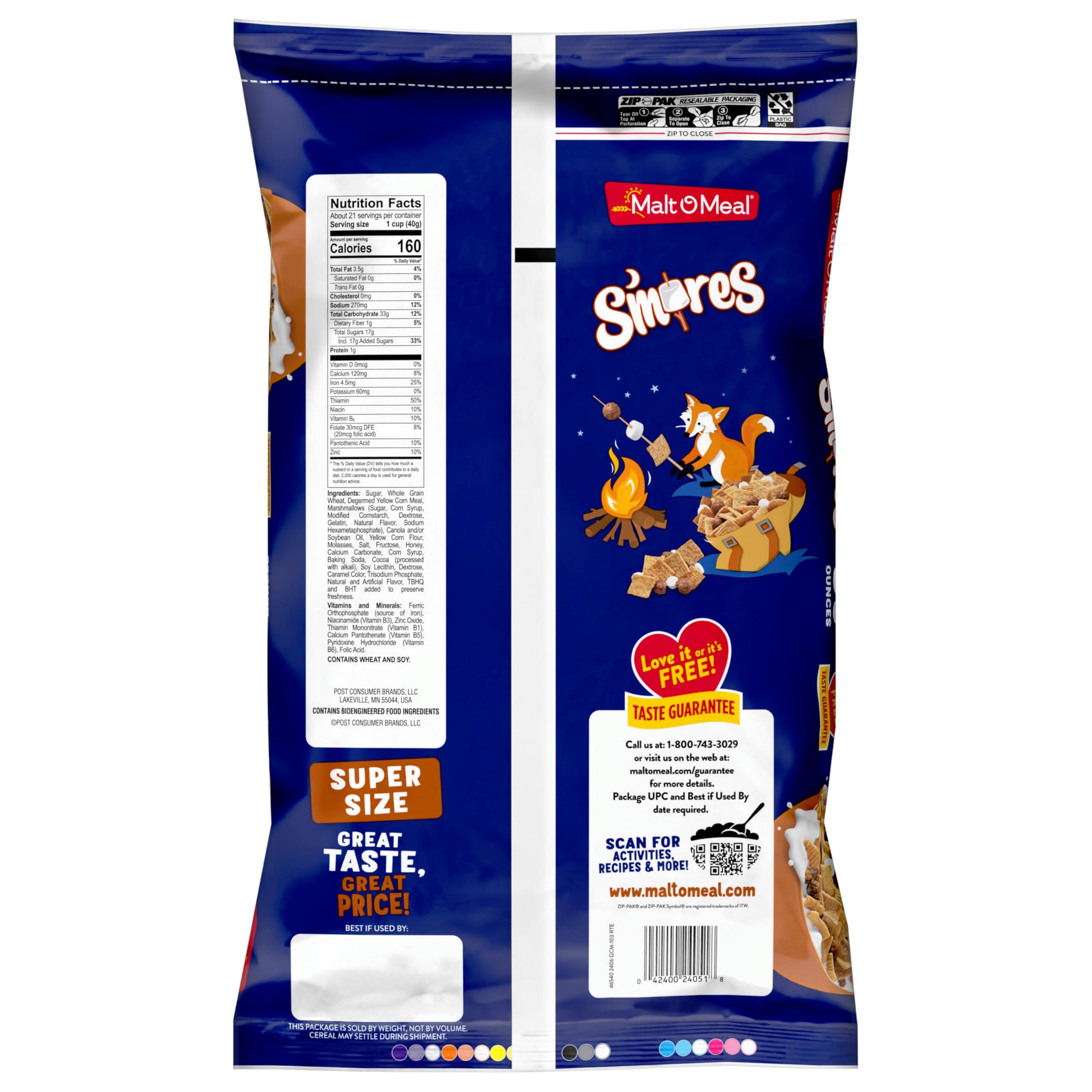 Malt-O-Meal S'mores Breakfast Cereal, Chocolatey Puffs and Marshmallow Bits, Large Cereal for Family, 30 OZ Resealable Bag - Image 8