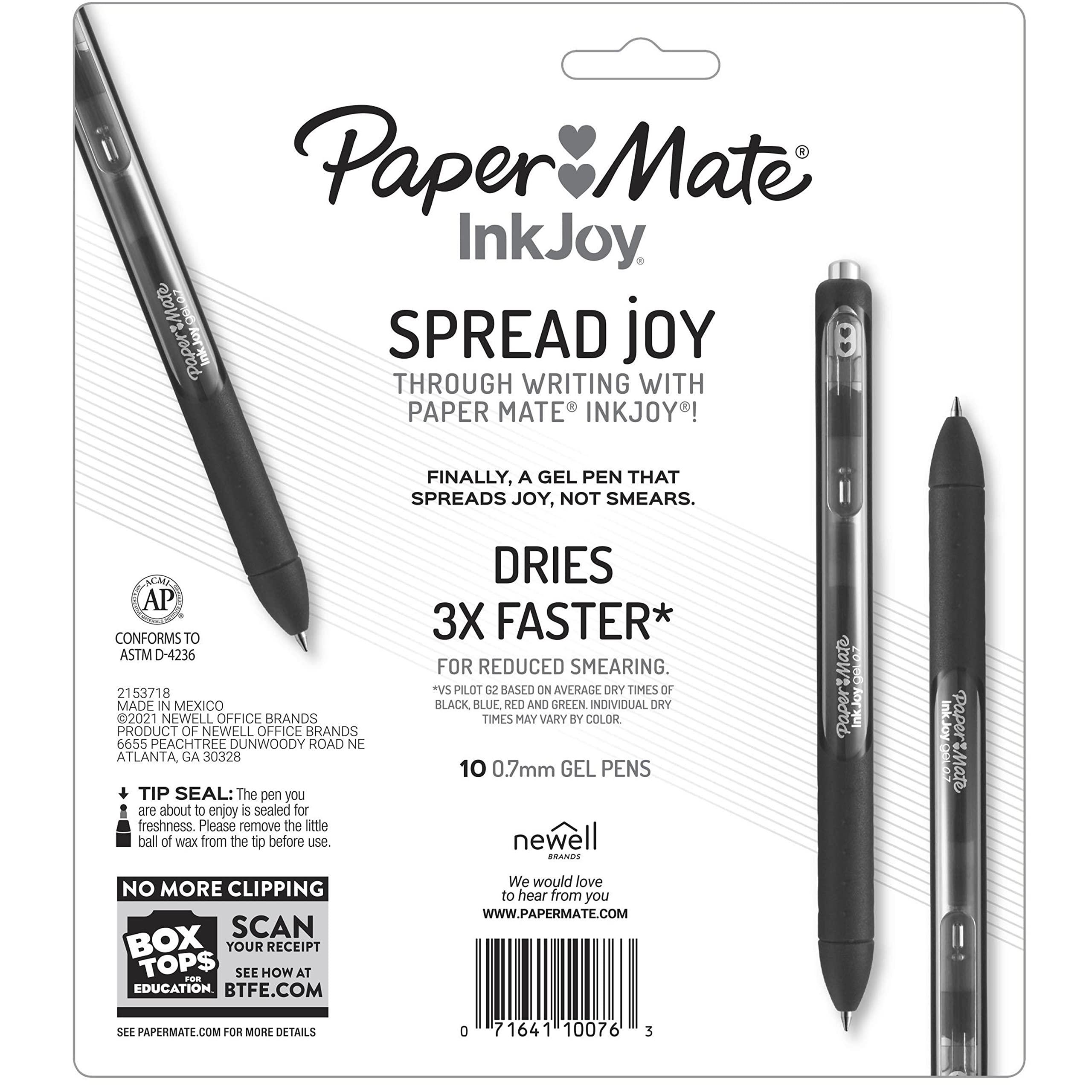Paper Mate InkJoy Black Gel Pens Medium Point (0.7 mm) Comfort Grip 10 Count Fast Dry Ink Ideal for Smooth Writing - Image 8