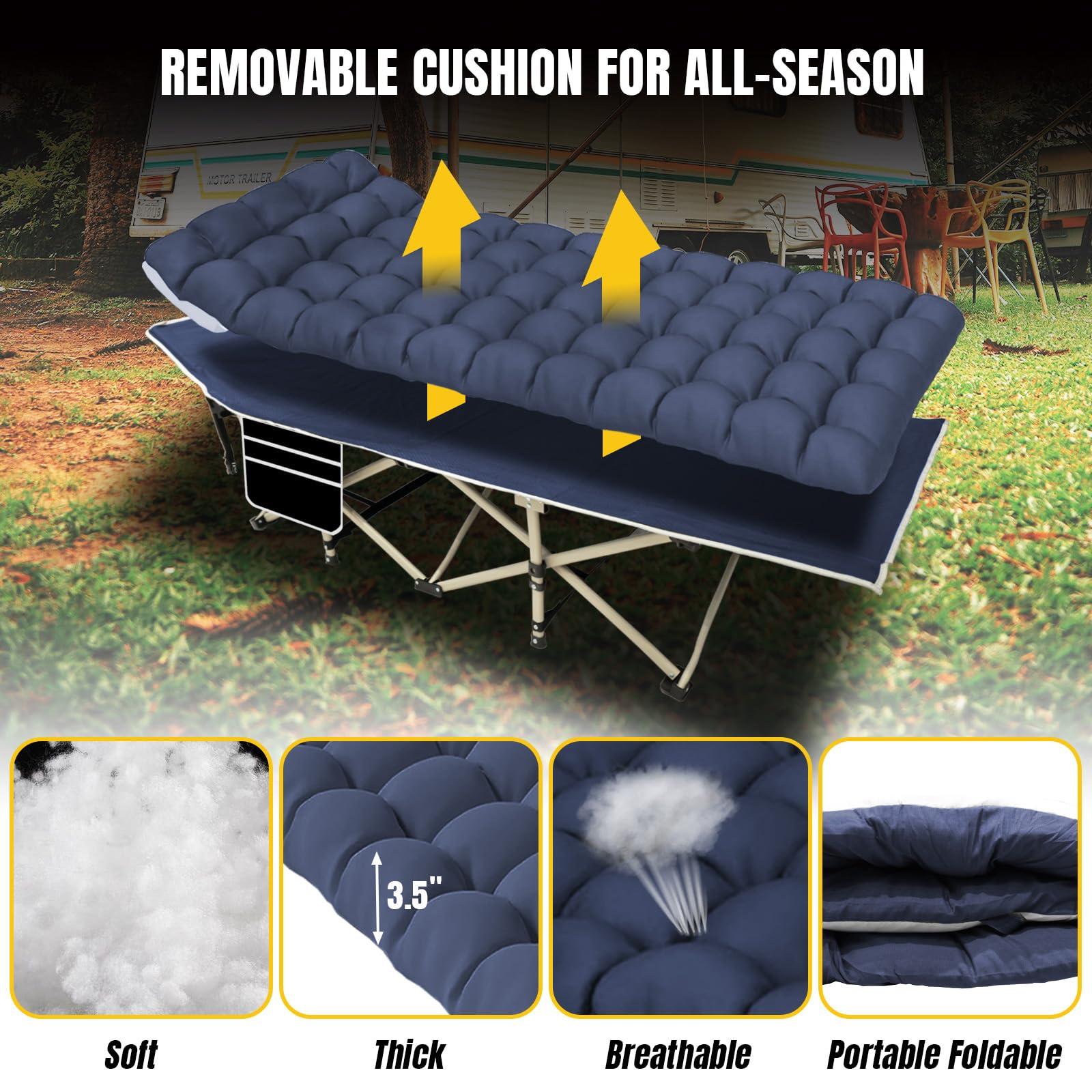 YELLOW JACKET Folding Camping Cot for Adults,600LBS Max Load,28" Wide Sleeping Cot with Removable Thick Mattress Portable Foldable Camping Bed with Carry Bag for Camp,Home,Office,Travel,Blue - Image 3