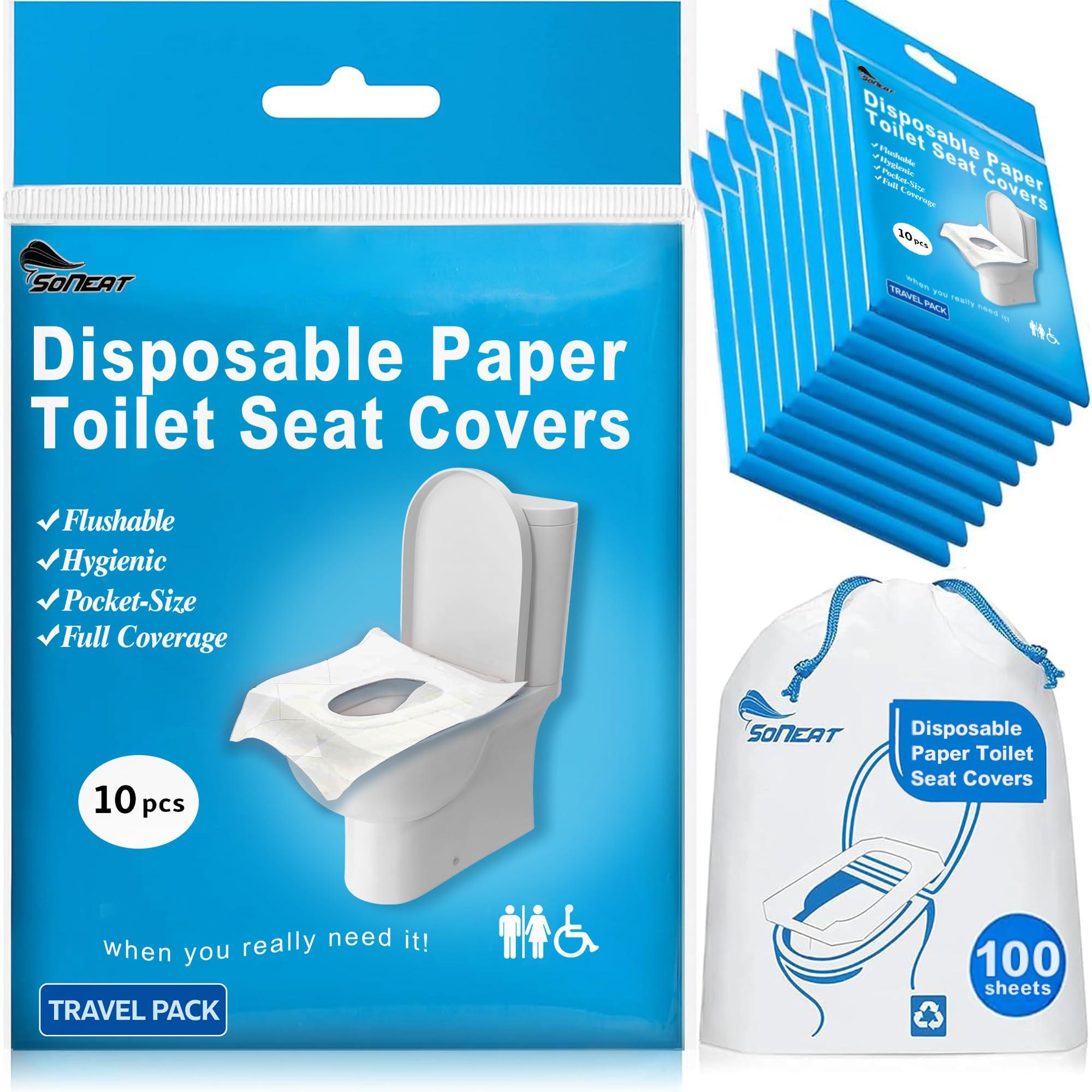 Disposable Toilet Seat Cover - 100 Count Large Flushable Toilet Seat Covers for Travel, Disposable Toilet Seat Cover for Kids, Potty Training & Public Restrooms, Travel Size Paper Seat Covers