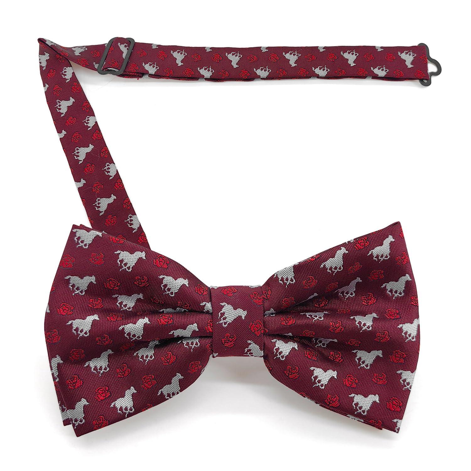 KOOELLE Black Bow Ties For Men Horseshoe Jacquard Bow Tie Horse Racing Festival bowtie Party