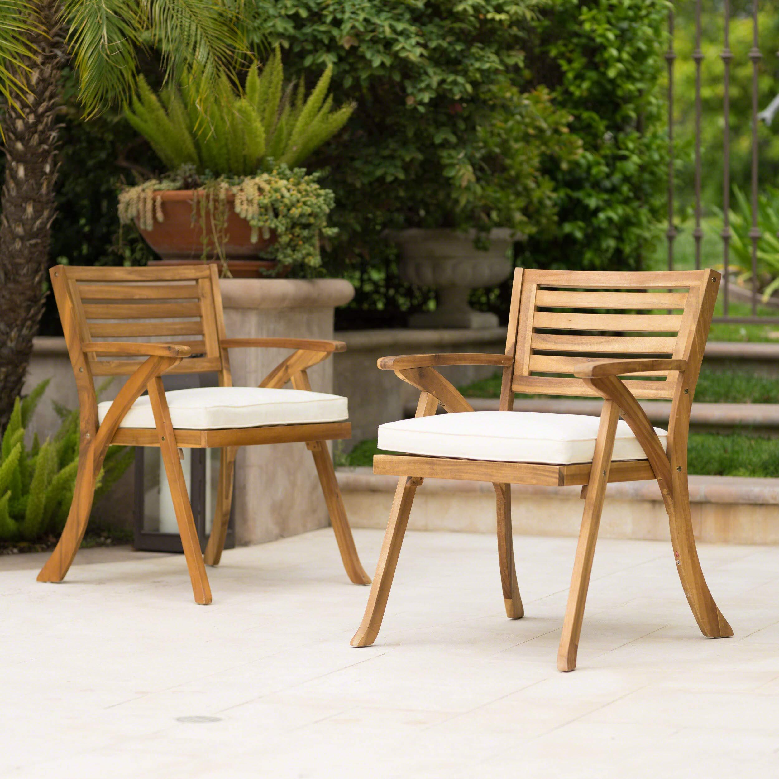 Christopher Knight Home Hermosa Outdoor Acacia Wood Arm Chairs, 2-Pcs Set, Teak Finish / Cream - Image 3
