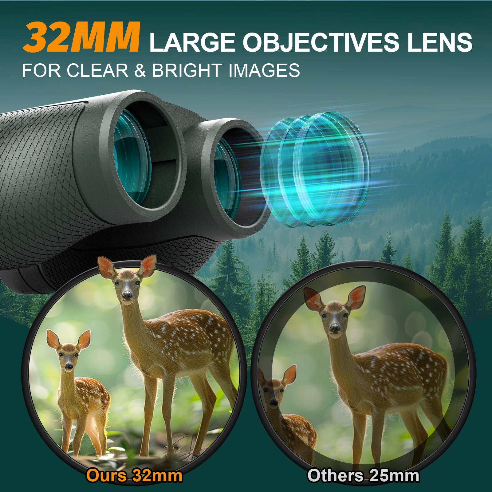 15x32 Compact Binoculars for Adults and Kids - WOZEL High Powered Small Binoculars for Bird Watching, Hunting, Travel, Hiking, Concert, Sports and Outdoors - Easy Focus with Large Objectives - Green - Image 4