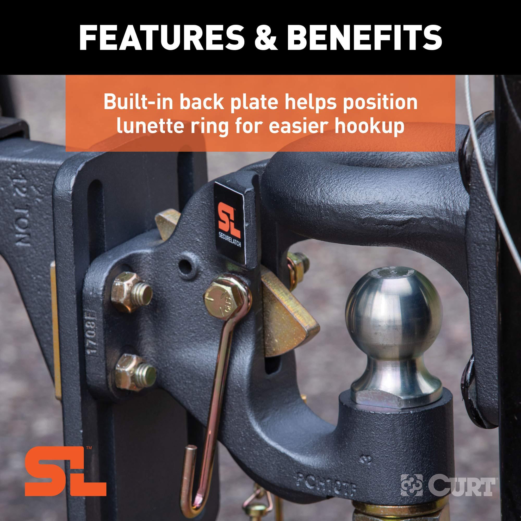 CURT 48411 SecureLatch 2-Inch Ball and Pintle Hitch Hook Combination, 20,000 Pounds, Mount Required, Battleship Grey Finish - Image 4