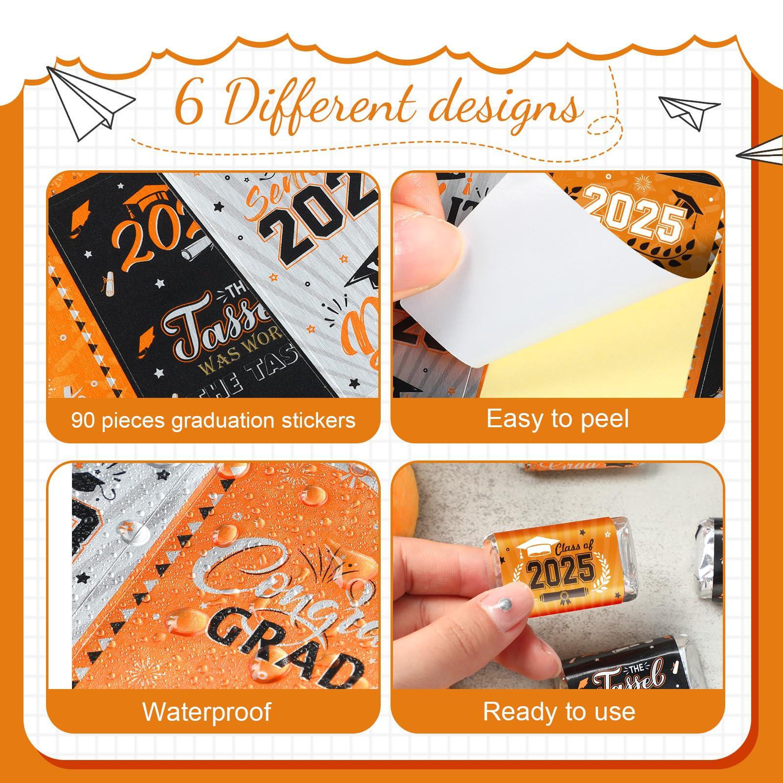 Outus 180 PCS Graduation 2025 Decoration Label Sticker - Orange Congrats Grad Mini Candy Bar Wrapper Class of 2025 Party Supplies for College High School Nursing Graduation, Candy Not Included - Image 3