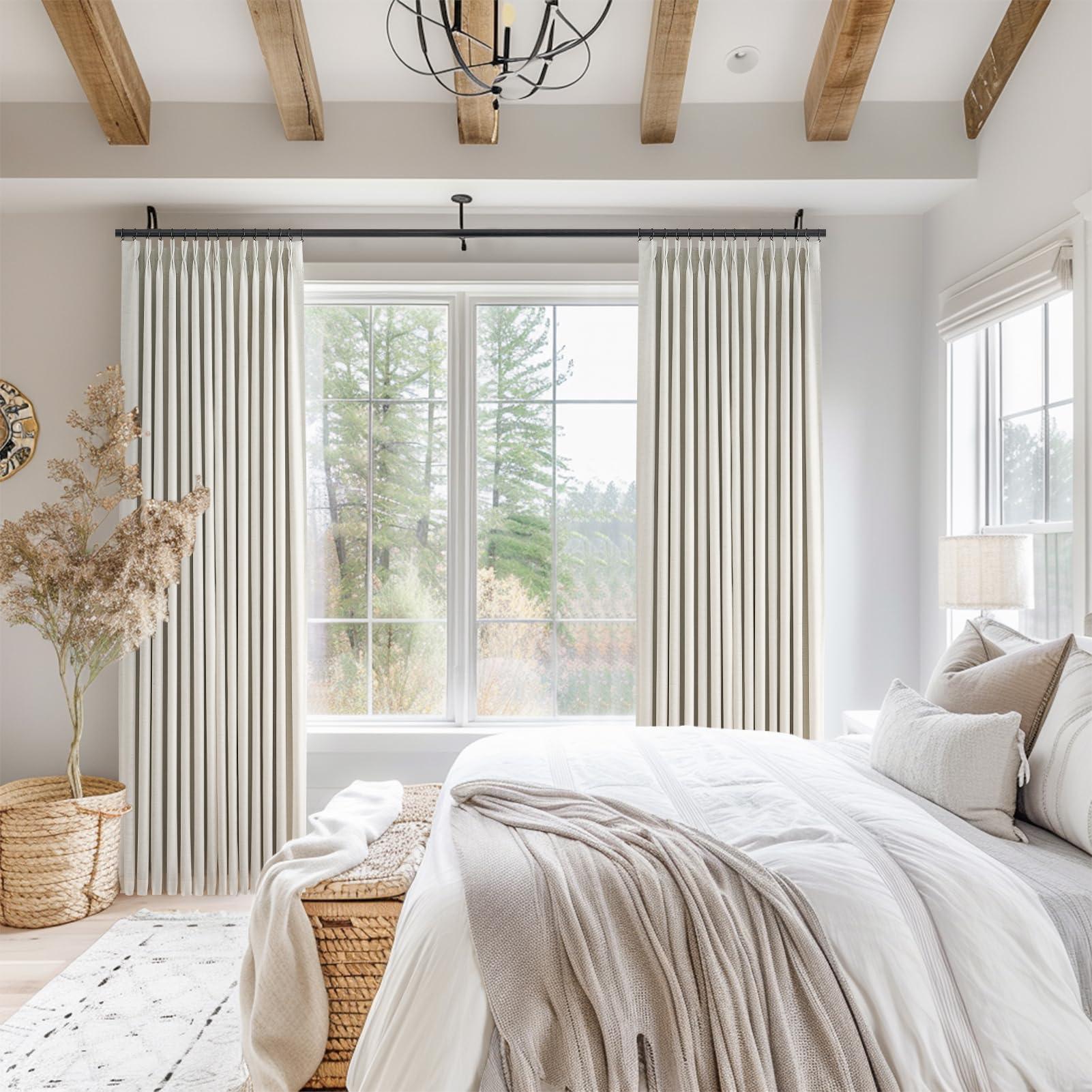 Topfinel 96 Inches Long Pinch Pleated 100% Blackout Curtains,Thermal Insulated Natural Linen Pinch Pleat Viral Drapes with Hooks Rings 2 Panel Sets,Neutral Beige Ivory 8FT Back Tab Window Curtains - Image 2