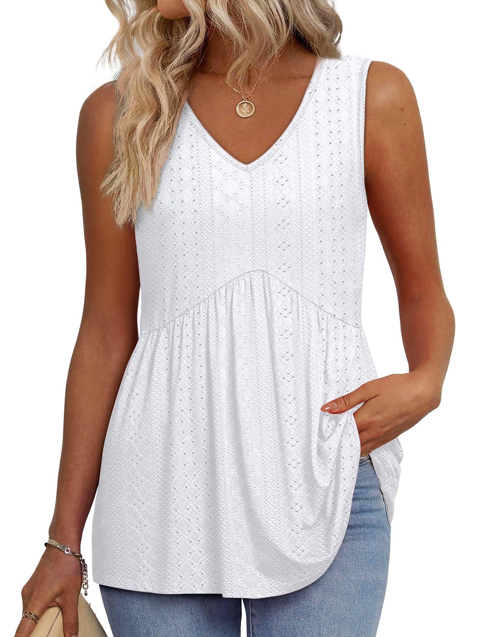 OFEEFAN Womens Tank Tops 2025 Flowy Peplum Tops for Women Dressy Sleeveless V Neck Babydoll Tank Tops
