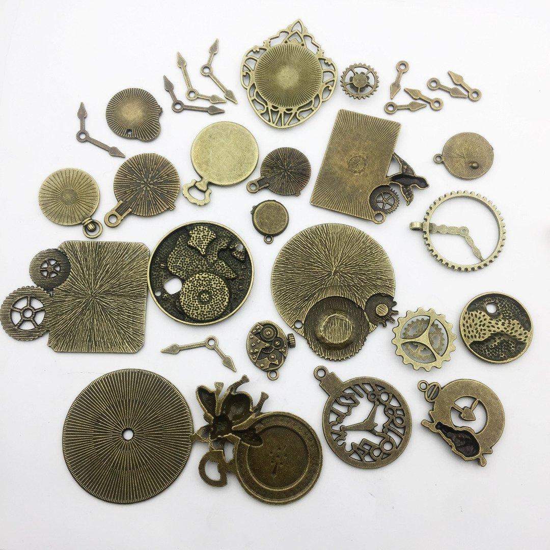 30pcs Antique Bronze Mix Skeleton Steampunk Clock Face Watch Gear Cog Wheel Pendant Charms Jewelry Making DIY Steampunk Gear Pendant Charms Wholesale (M071) - Image 2