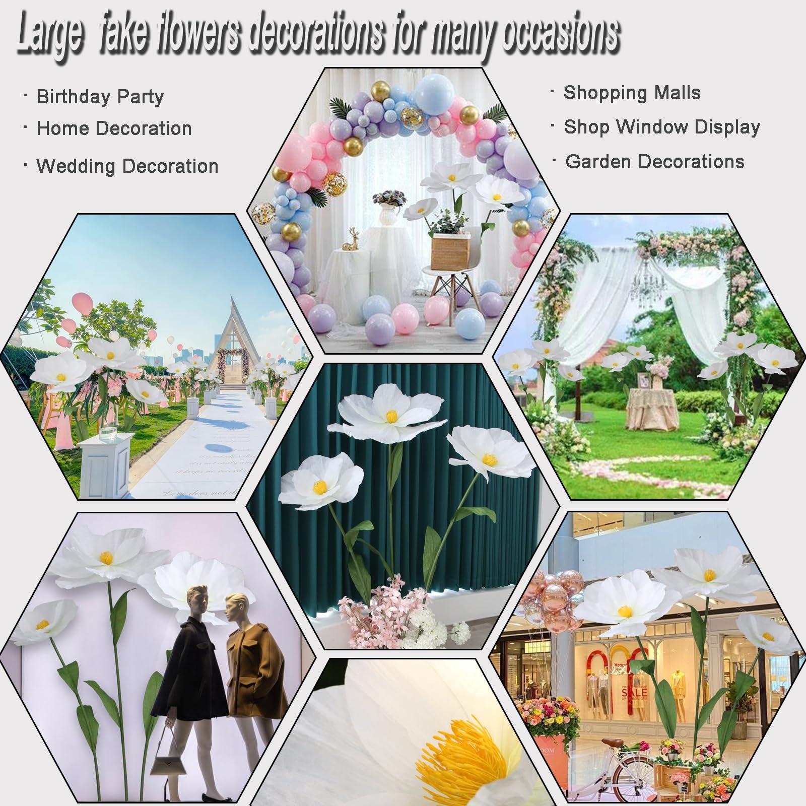 5.9 Ft Large Paper Artificial Flowers,Giant Flowers for Decoration,Standing Huge Handcrafted Poppy Flowers for Garden,Hotel,Office,Photography Props,Wedding,Art Gallery,Shop Window Display(B-Blue) - Image 6