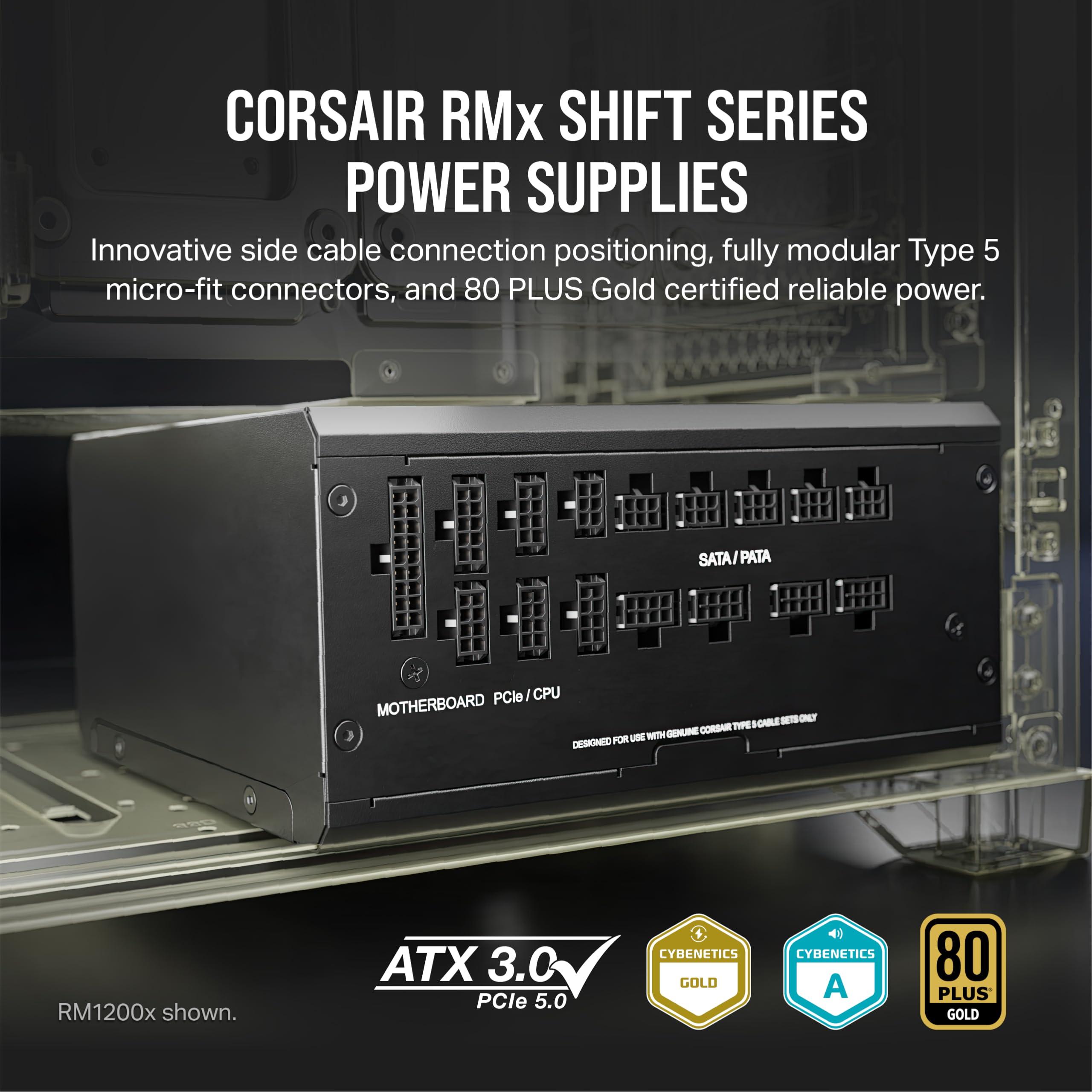 Corsair RM1000x Shift Fully Modular ATX Power Supply - Modular Side Interface - ATX 3.1 & PCIe 5.1 Compliant - Zero RPM Fan Mode - 105°C-Rated Capacitors - 80 Plus Gold Efficiency - Black - Image 2