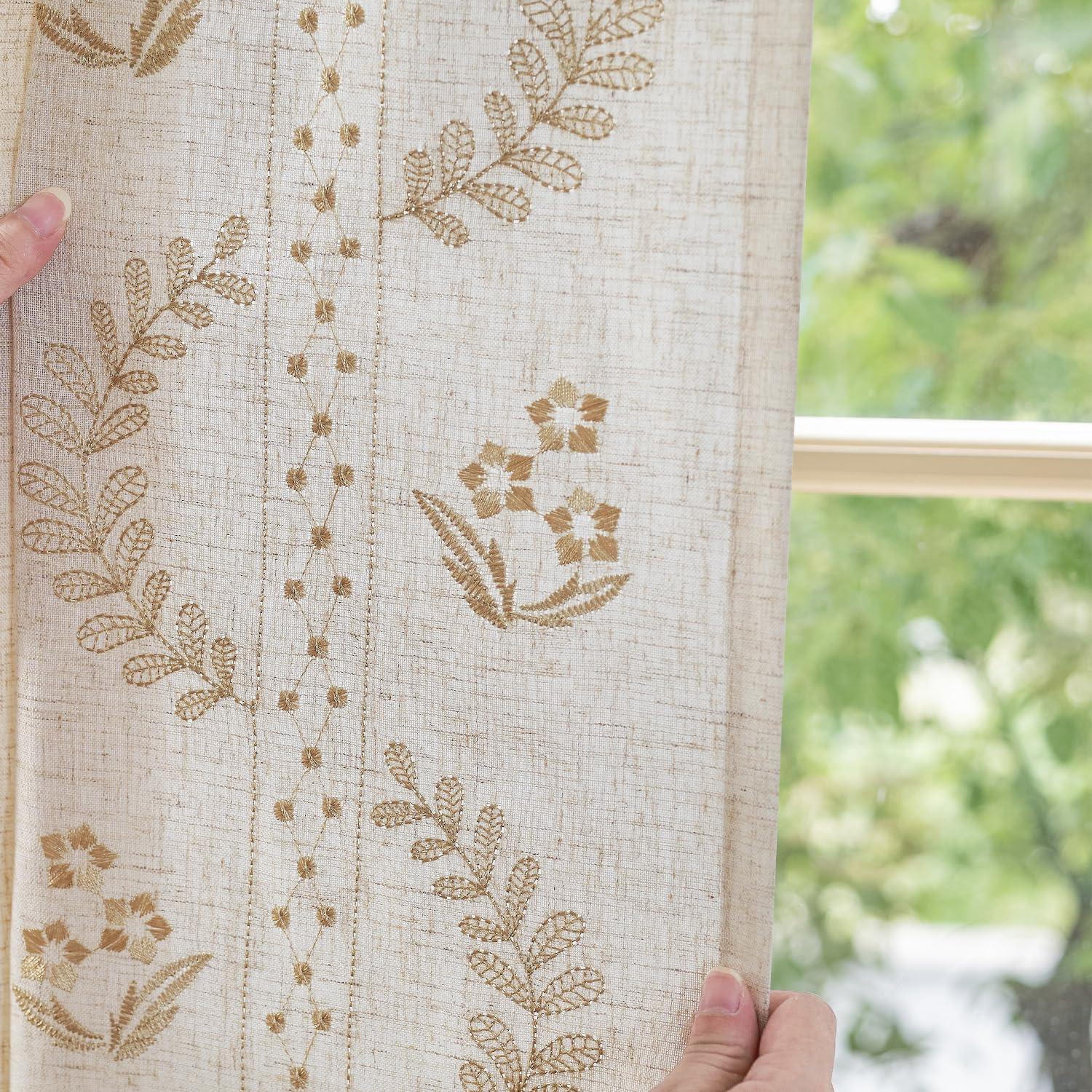 jinchan Linen Curtains for Bedroom Floral Curtains 84 Inch Length Linen Blend Beige Embroidered Drapes Farmhouse Flower Patterned Drapes for Living Room Window Treatments Set 2 Panels - Image 3