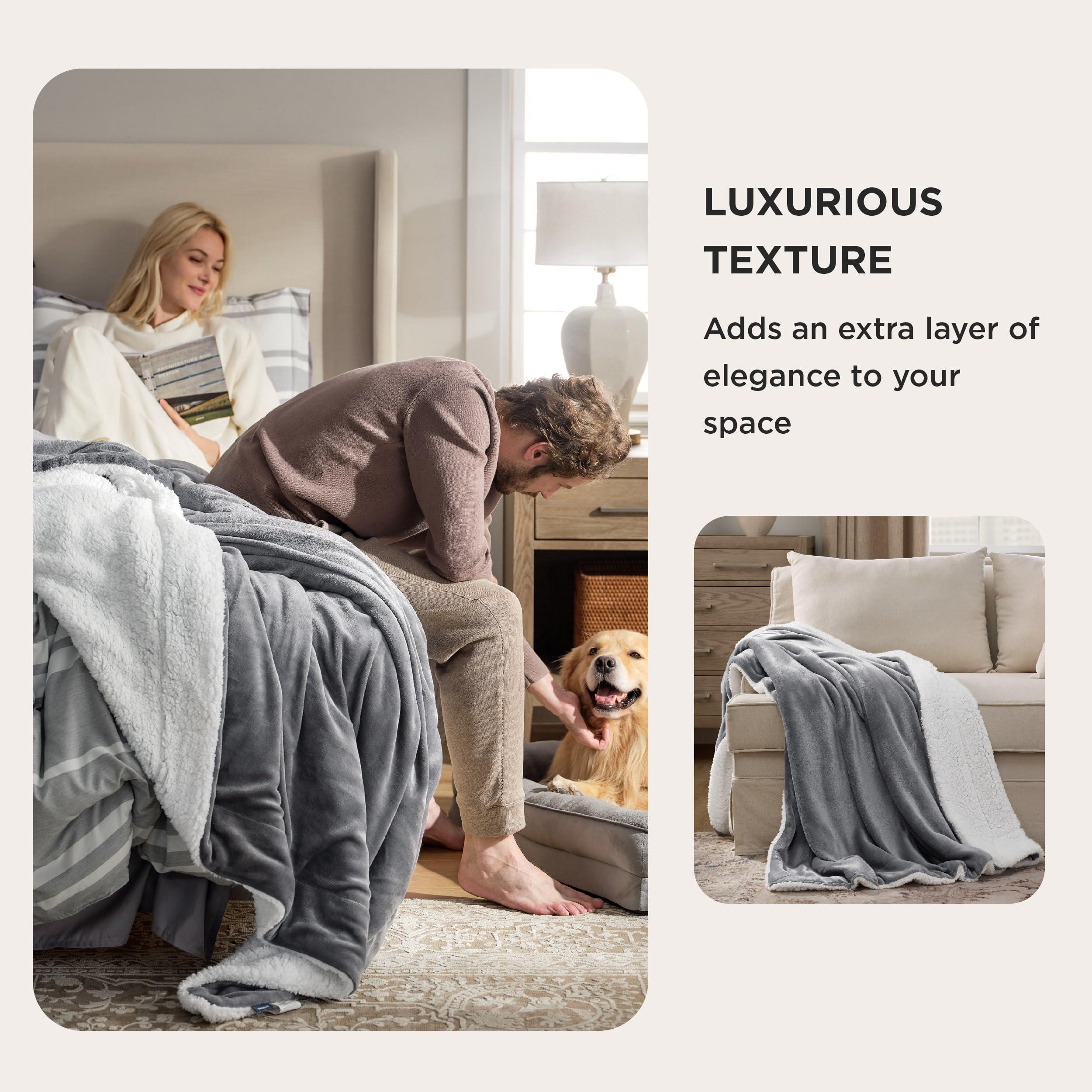 Bedsure Sherpa Fleece Throw Blanket for Couch - Thick and Warm Blanket for Winter, Soft Fuzzy Plush Throw Gift for Women, Grey, 50x60 Inches - Image 6