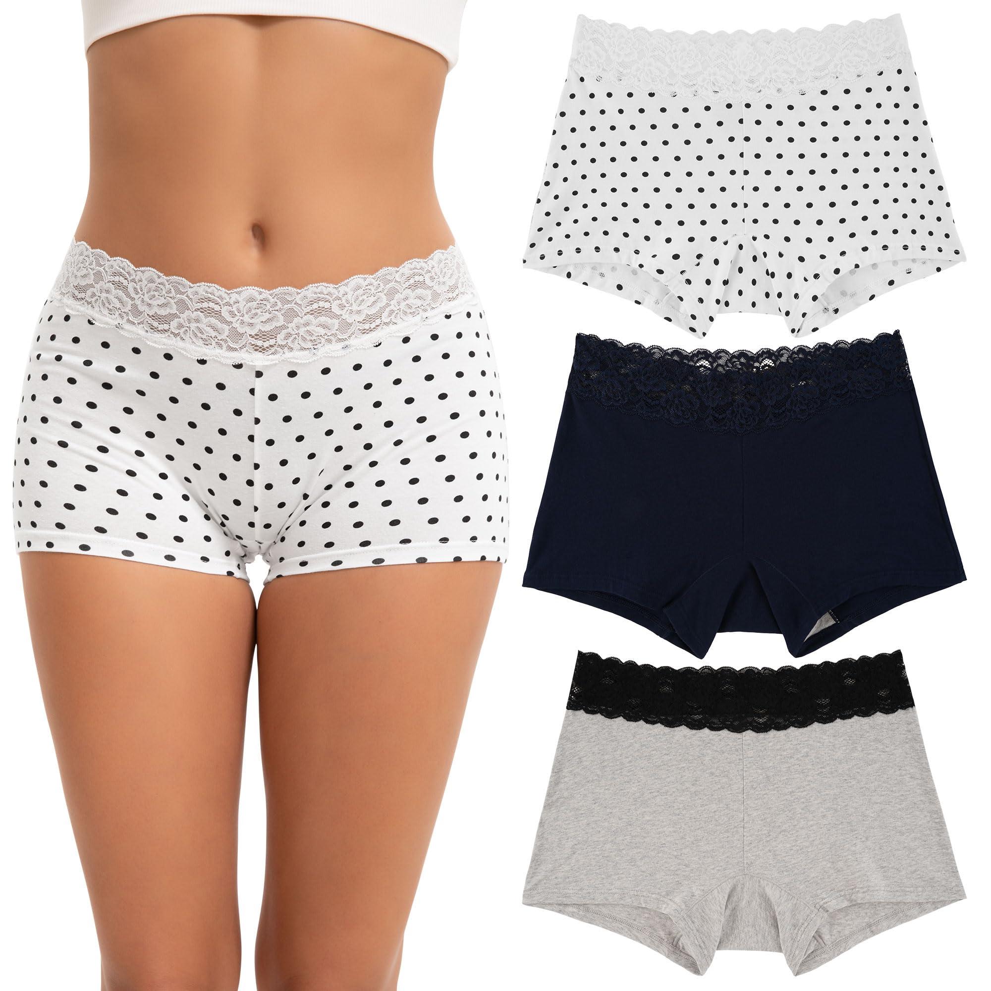 INNERSY Women's Lace Underwear Cotton Soft Boyshorts Panties Boxer Briefs 3-Pack