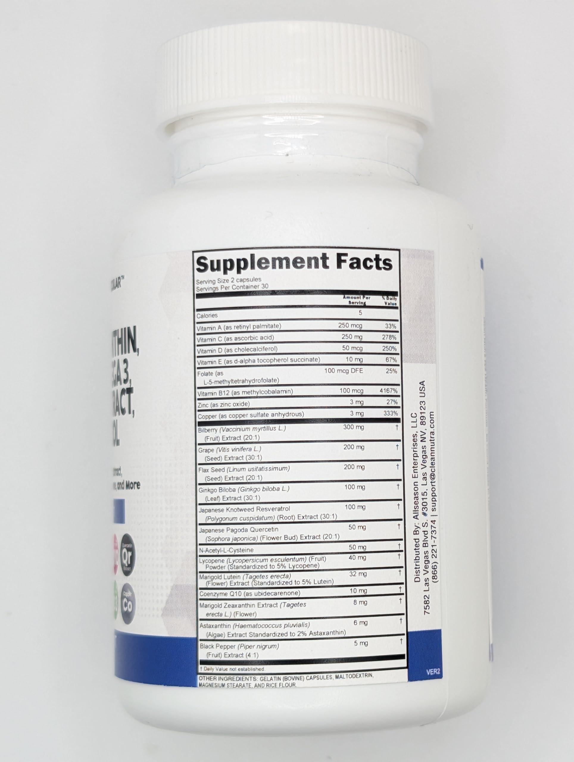 Clean Nutra Eye Vitamins with Bilberry Lutein and Zeaxanthin Supplements Lycopene 40mg Resveratrol Grape Seed Astaxanthin for Eyes - Eye Care Health Support Eye Vitamin and Mineral Supplement - Image 7