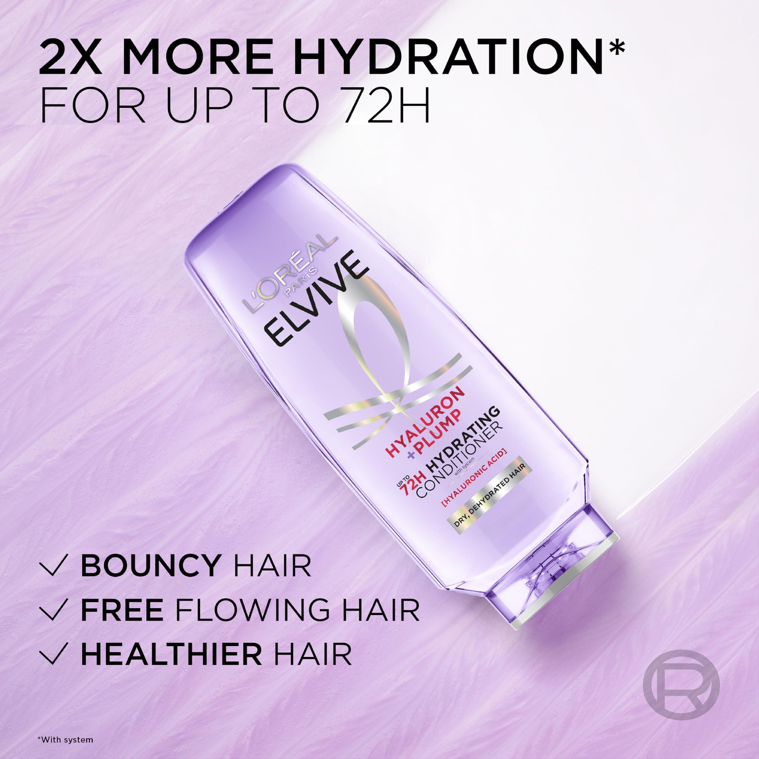 L'Oreal Paris Elvive Hyaluron Plump Hydrating Conditioner for Dehydrated, Dry Hair Infused with Hyaluronic Acid Care Complex, Paraben-Free, 12.6 Fl Oz - Image 8