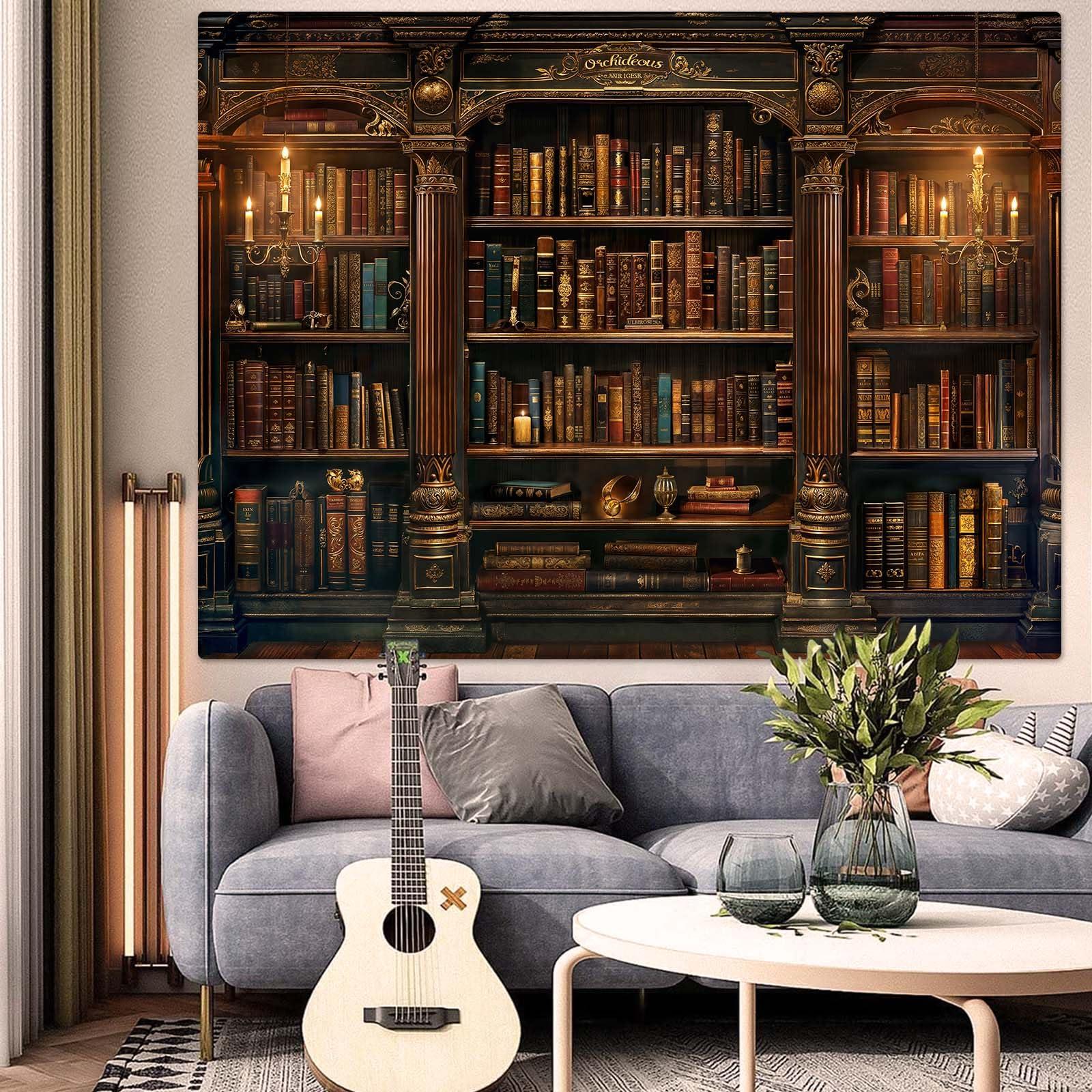 Accnicc Vintage Bookshelf Tapestry Medieval Art Book Tapestries Wall Hanging Gothic Dark Academia Retro Library Backdrop Tapestry for Bedroom Living Room Dorm Study Classroom 60 × 44 inch - Image 5