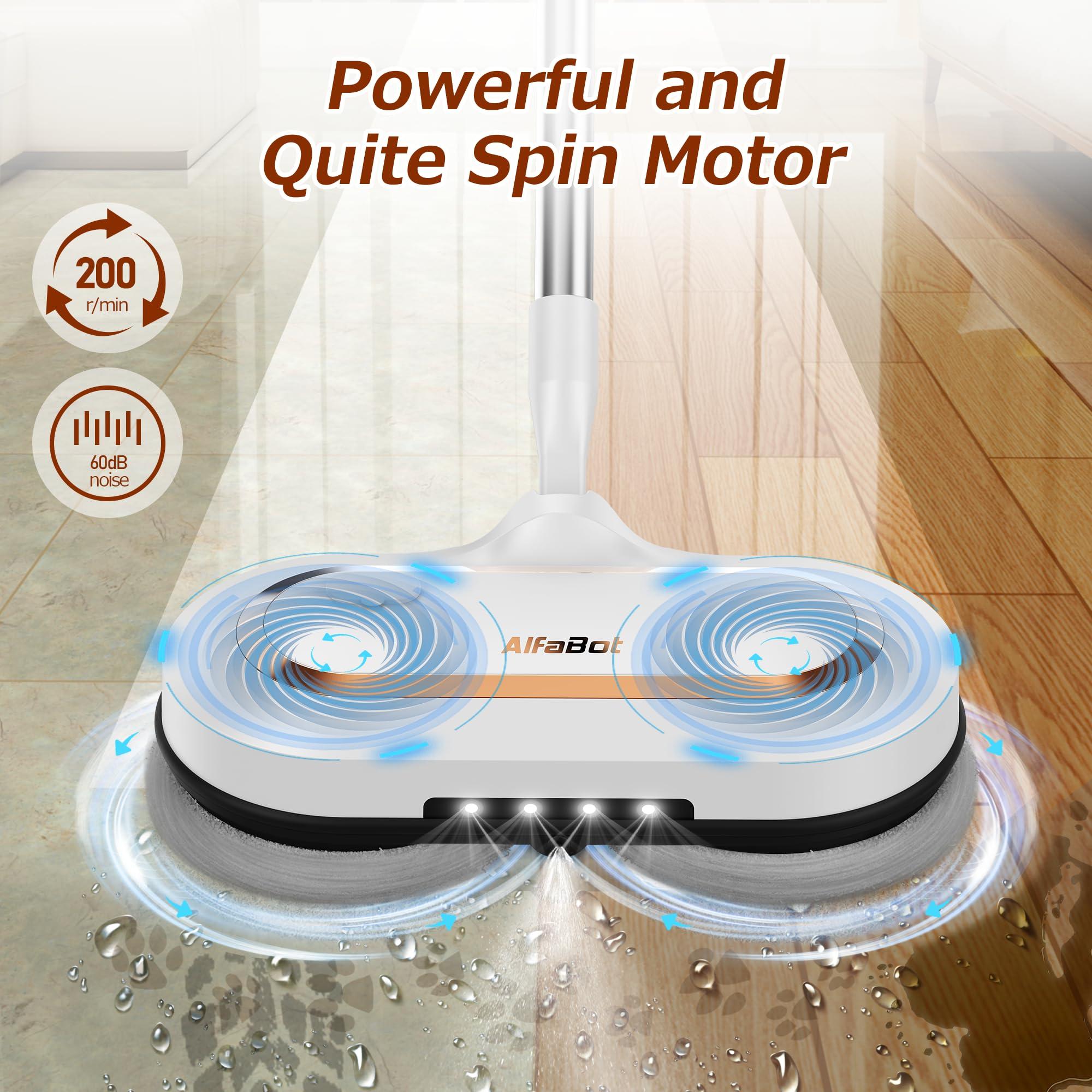 Electric Mop, AlfaBot S2 Cordless Spin Mop for Floor Cleaning, with LED Headlight and Sprayer/400ML Big Tank/60 Mins Runtime, Lightweight Floor Scrubber for Hardwood Floors, Tile, Laminate - Image 2