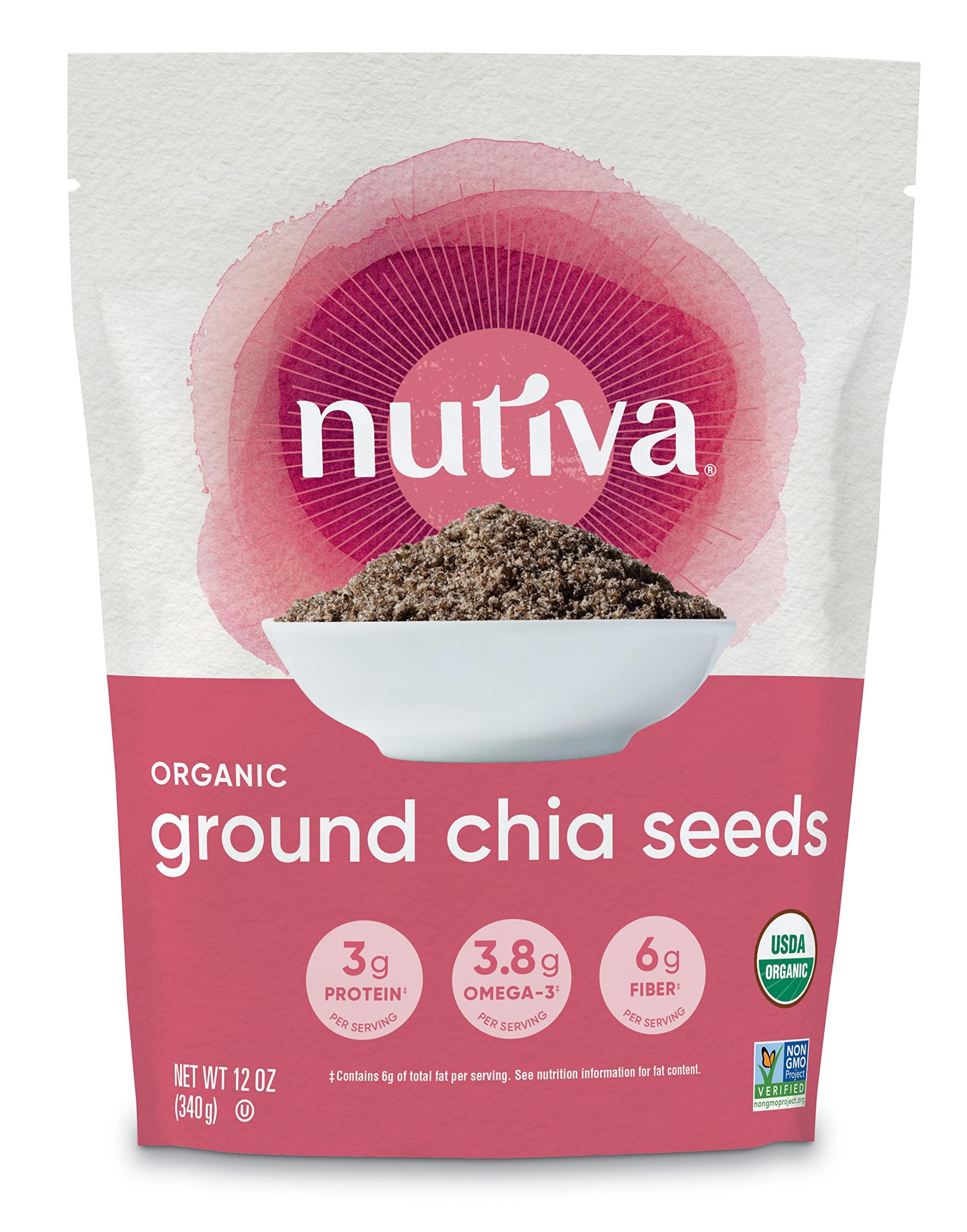 Nutiva Organic Premium Raw Ground Chia Seeds, 12 Ounce, USDA Organic, Non-GMO, Whole 30 Approved, Vegan, Gluten-Free & Keto, Nutrient-Dense Seeds with 3g Plant Protein & 5g Fiber for Salads, Yogurt & Smoothies