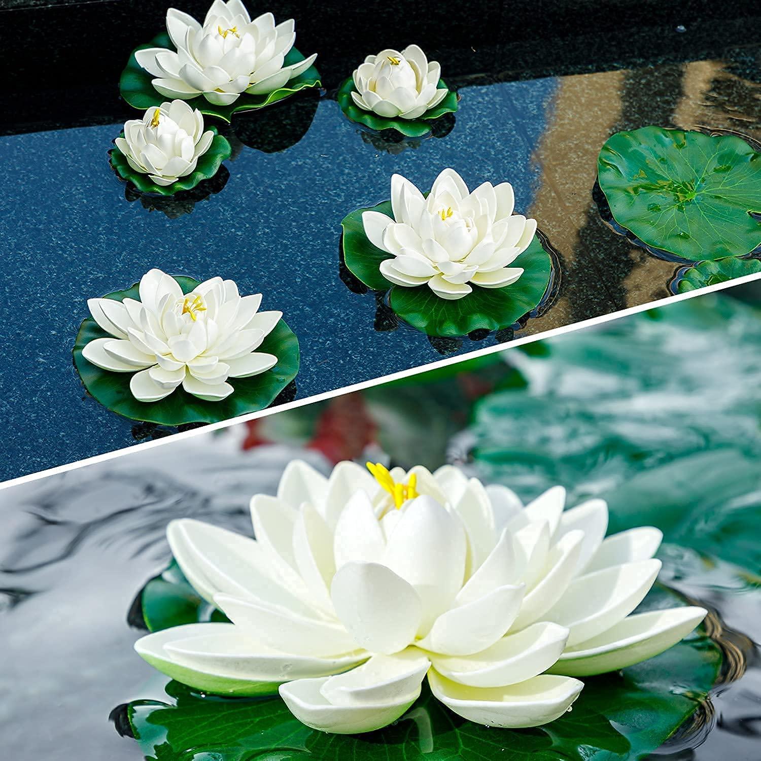 WhistenFla 16Pcs Artificial Floating Pool Flowers, 7in & 4in Fake Water Lily Pads Flowers, Lotus Flower Floating Pool Decorations - Image 7