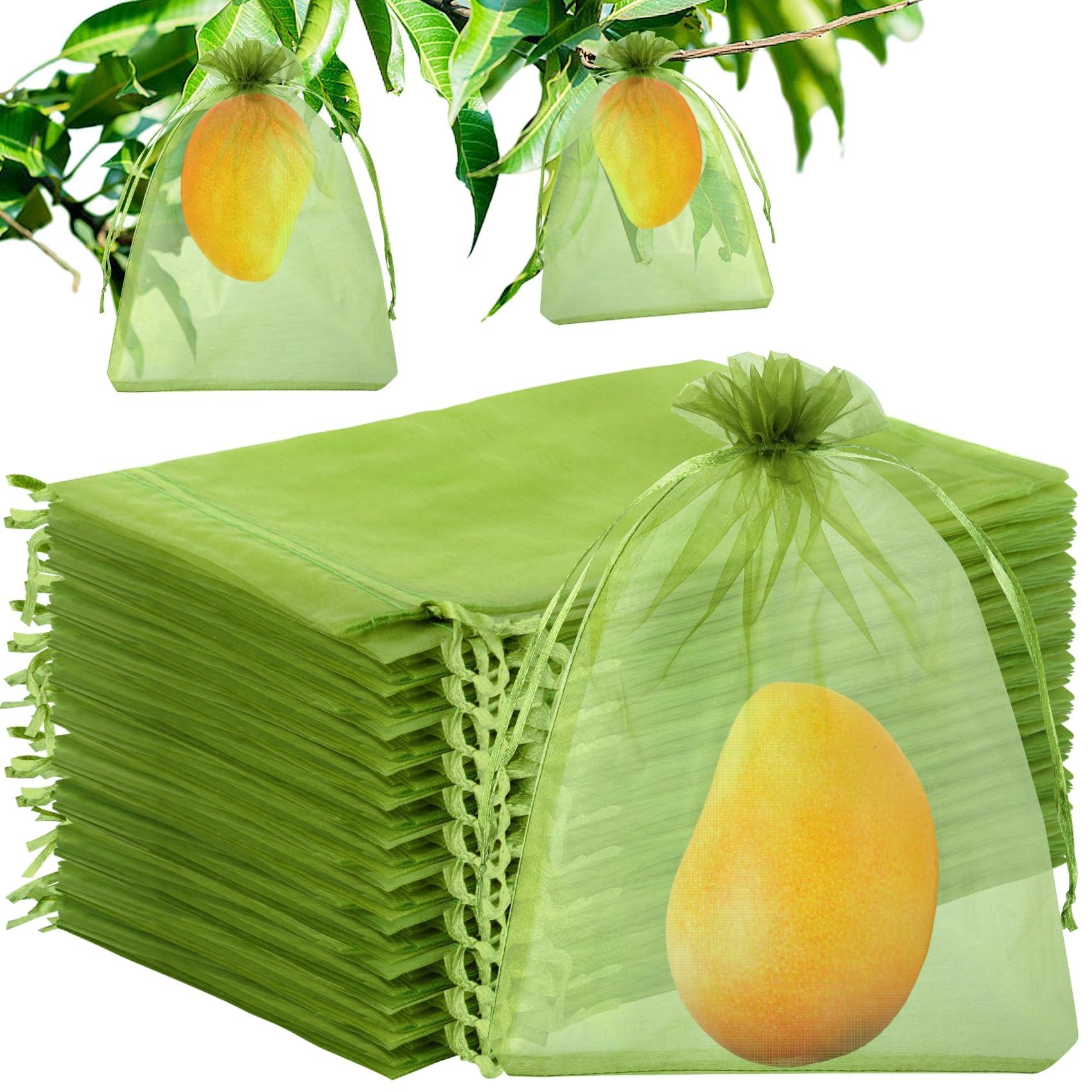 Unves 12x16 Inch Fruit Protection Bags, Garden Mesh Bags for Vegetables Garden Supplies Drawstring Mesh Fruit Netting Bags for Banana Grape Pepper 50 Pcs