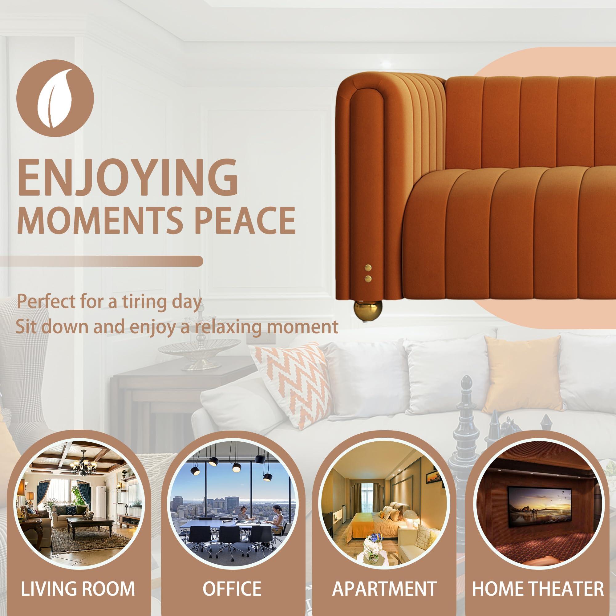 BuLaXong 81" Mid Century Modern Velvet Sofa, Loveseat 3 Seat Comfy Couch for Living Room, Orange Tufted Velvet Couch with Gold Metal Sphere Legs, Luxury Modern Sofa for Room Office Apartment - Image 7