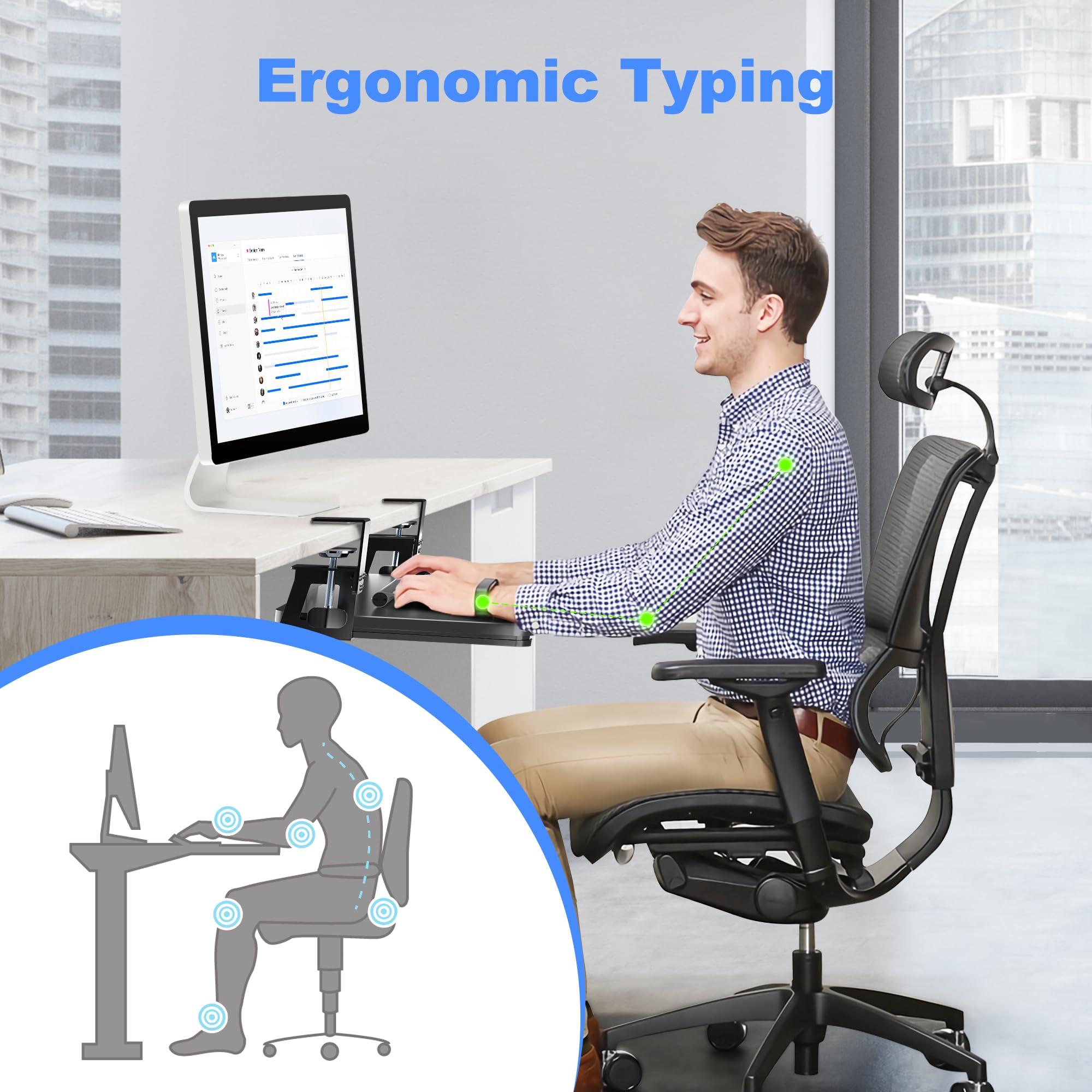 XINLEI Keyboard Tray Under Desk Large C-Clamp 25.6” (30” Including Clamps) x 11.8” Slide-Out Platform Computer Drawer Pull Out Keyboard & Mouse Tray Black DSF4 - Image 3