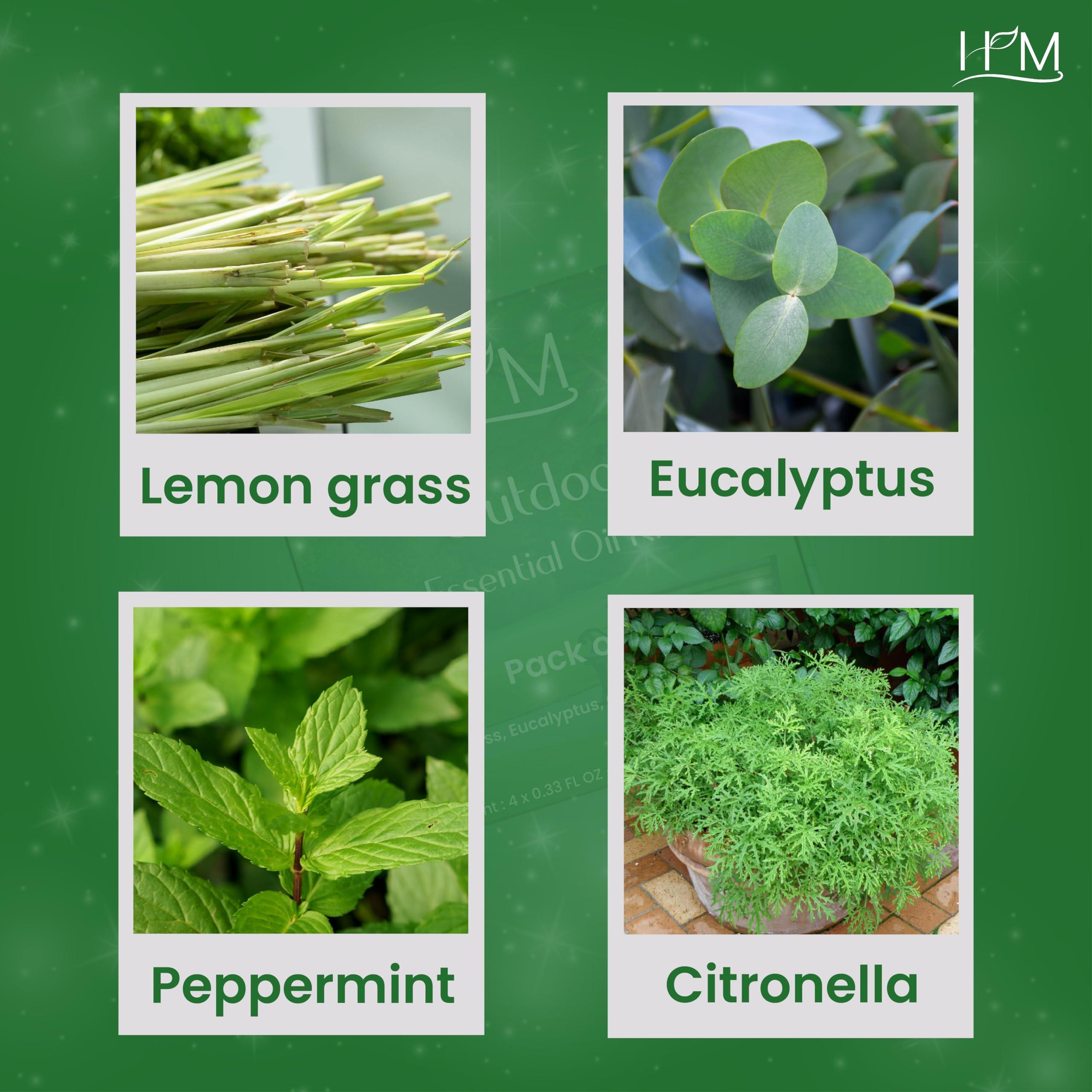 HM Outdoor Essential Oil Kit – 4 Pack | Gift Set | Lemongrass, Eucalyptus, Citronella, Peppermint | Refreshing Aromatherapy for Camping, Patio & Outdoor Use – 1.35 FL OZ Each - Image 2