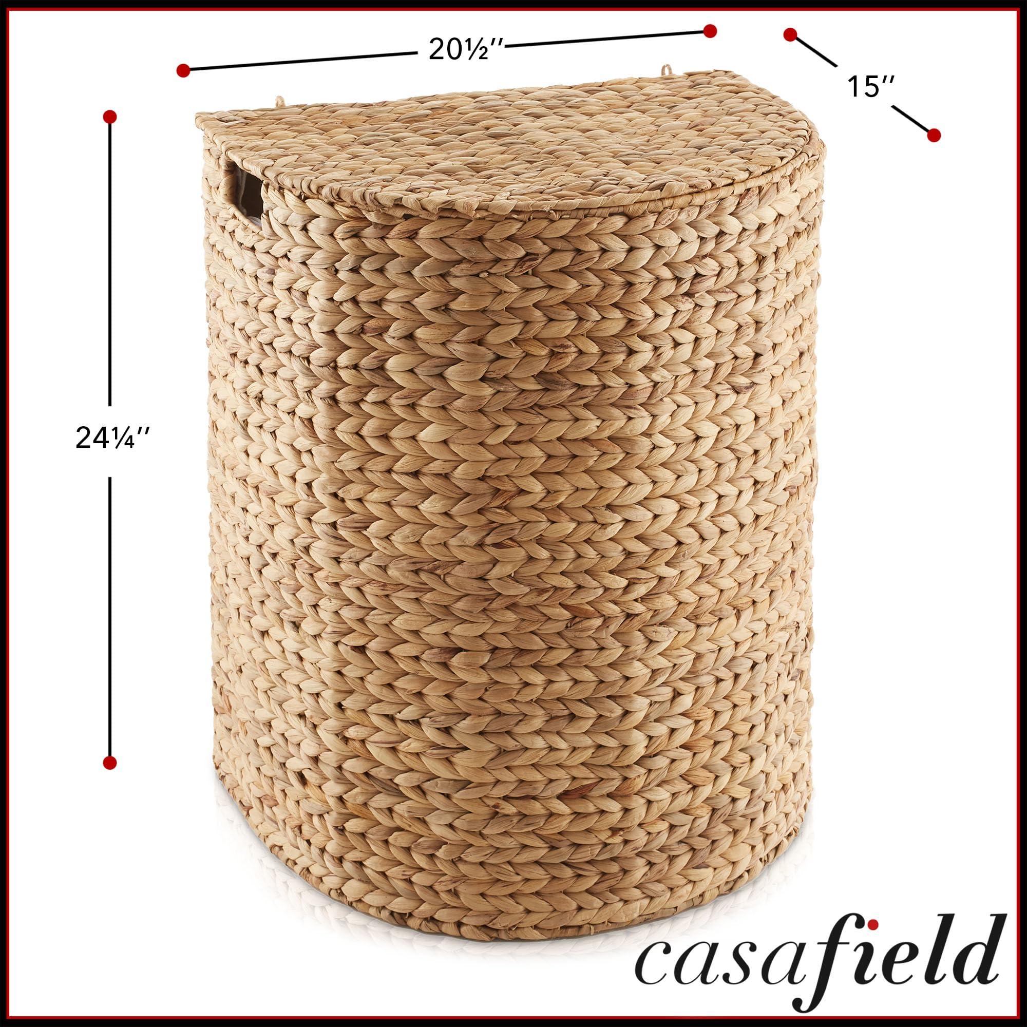Casafield Half Moon Laundry Hamper with Lid and Removable Liner Bag - Natural, Woven Water Hyacinth Laundry Basket for Clothes and Towels - Image 2