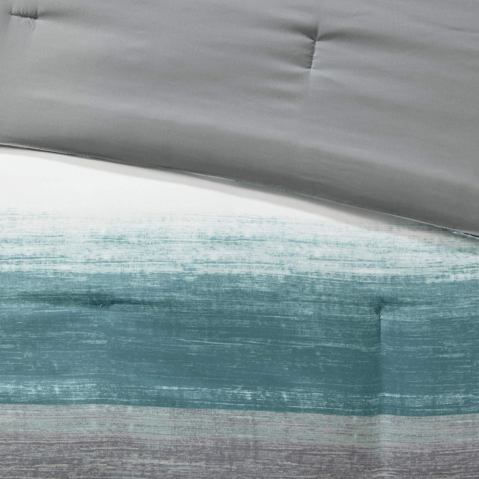Madison Park Essentials Queen Comforter Set, Bed in a Bag Queen, Watercolor Print Coastal Comforter & Chambray Cotton Sheet Set, All Season Bedding Set, Saben, Aqua Queen (90 in x 90 in) 9 Piece - Image 8