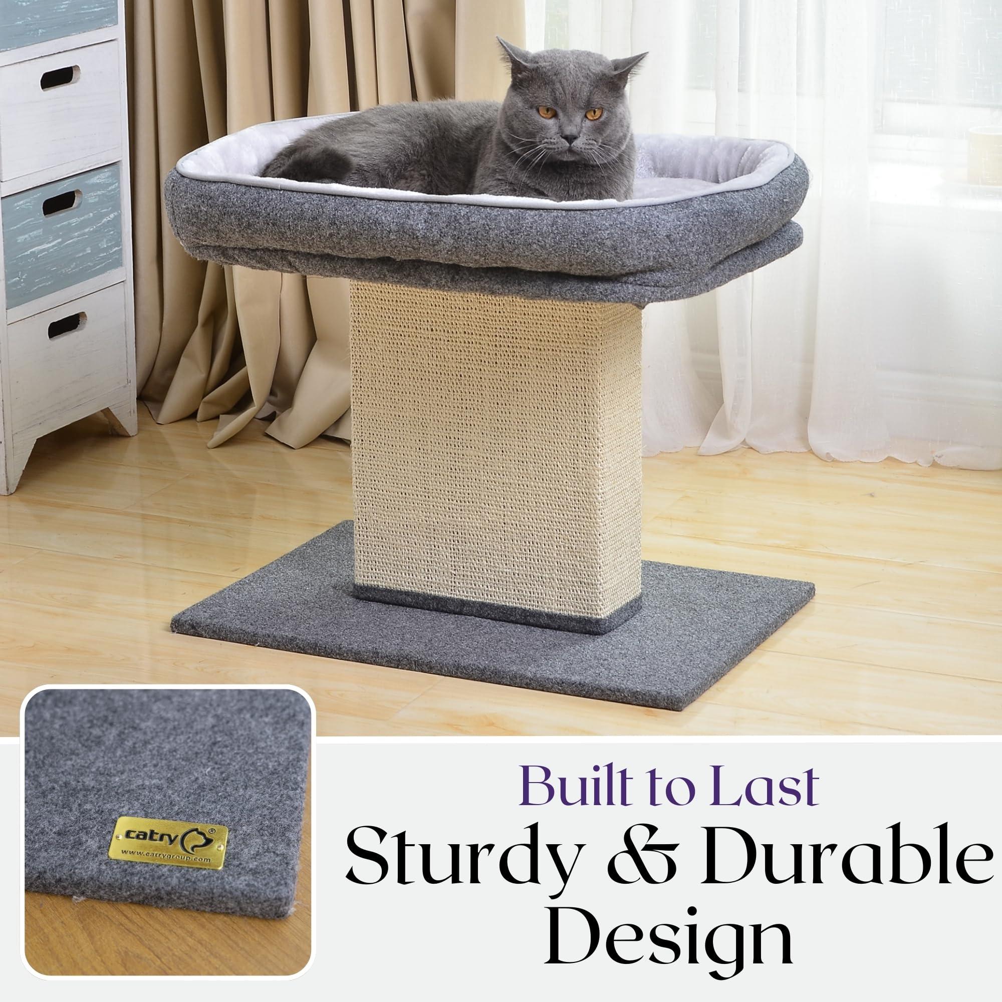 Catry 19" High 2-in-1 Elevated Cat Perch with Large Soft Felt Bed, Wide Sisal Scratching Post, Minimalist Cat Furniture for Climbing, Scratching & Resting, Fits All Indoor Cats & Home Décor, Grey - Image 6