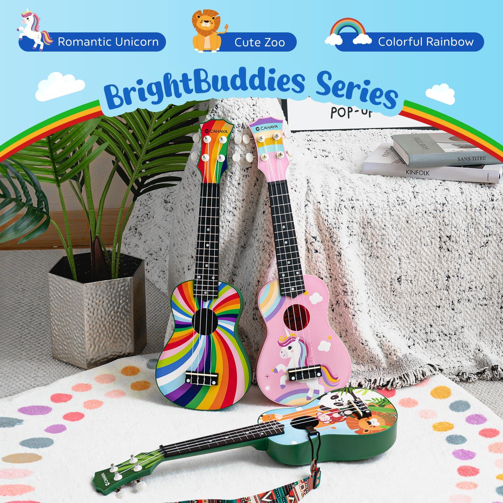 CAHAYA Soprano Ukulele Beginner Kit: 21-Inch Ukulele Cartoon-Themed with Gig Bag Shoulder Strap and Fretboard Stickers for Kids Adults Hawaiian Ukulele Gift Set - Image 7