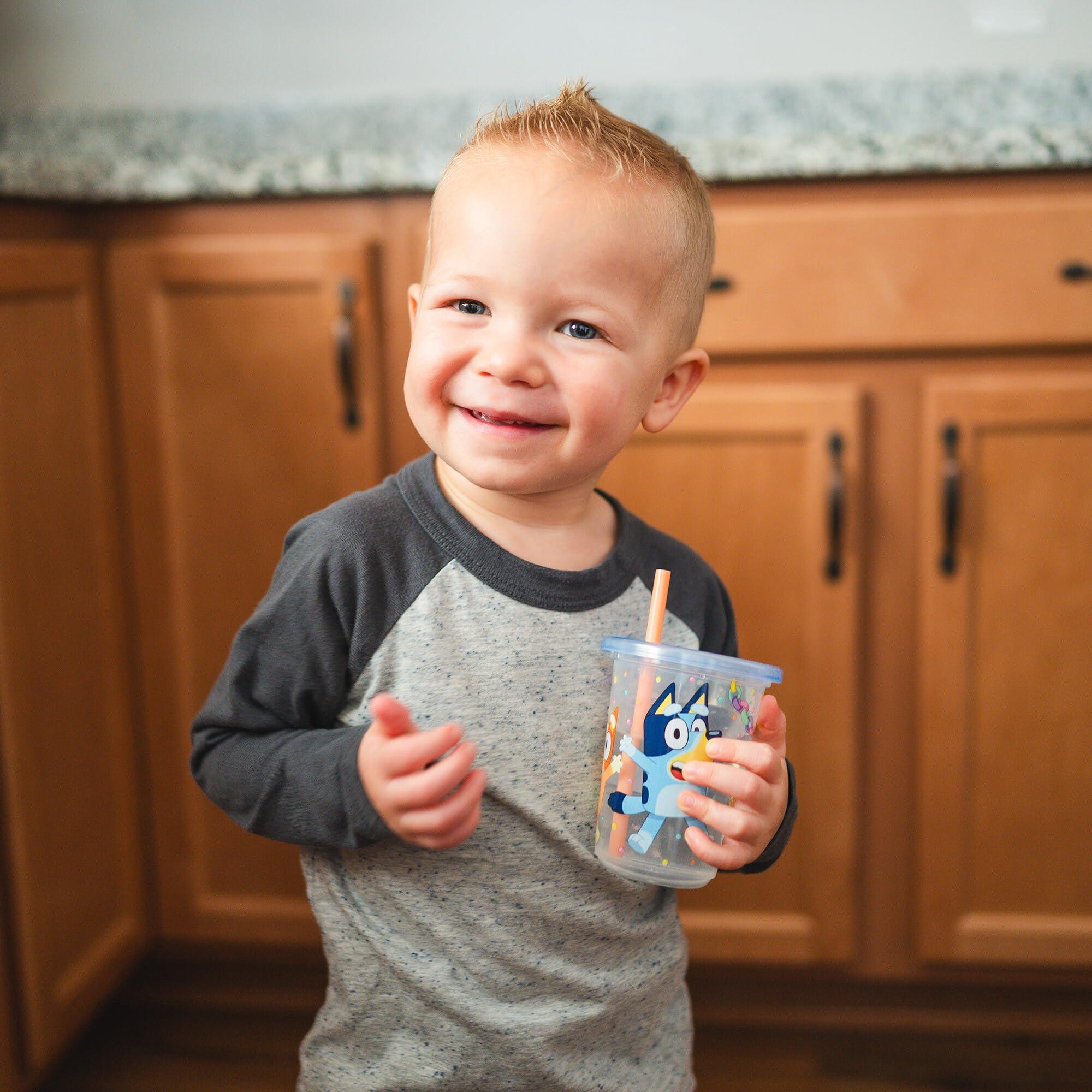 The First Years Bluey Take & Toss Toddler Straw Cups - Spill Proof Toddler Sippy Cups with Snap On Lids and Straws - Bluey Gifts and Bluey Party Supplies - 10 Oz - 10 Count - Image 2