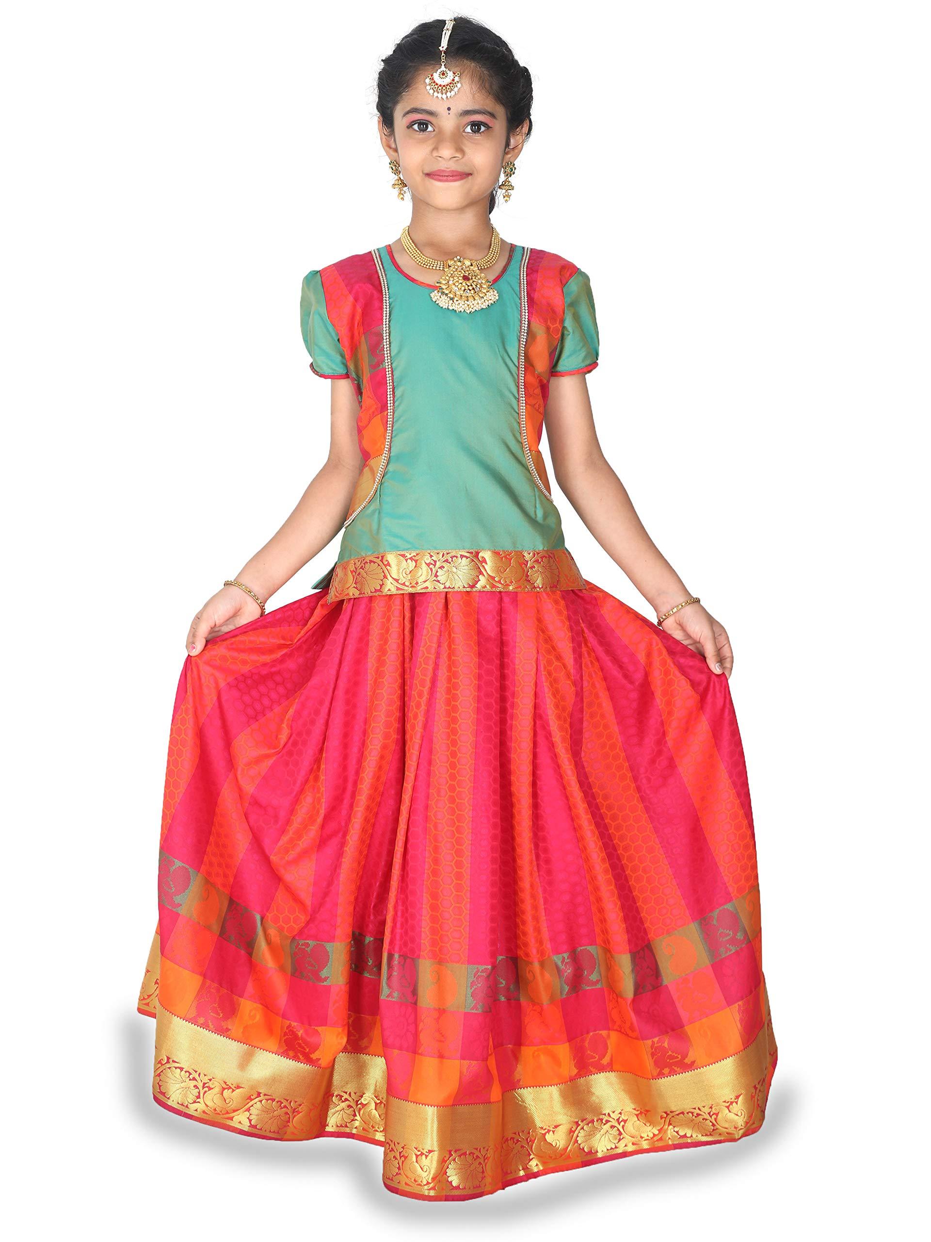 kaatru Thana Silk Girls Pavadai Set (D35) - Lehenga Choli (Prince Size Chart) - Image 2