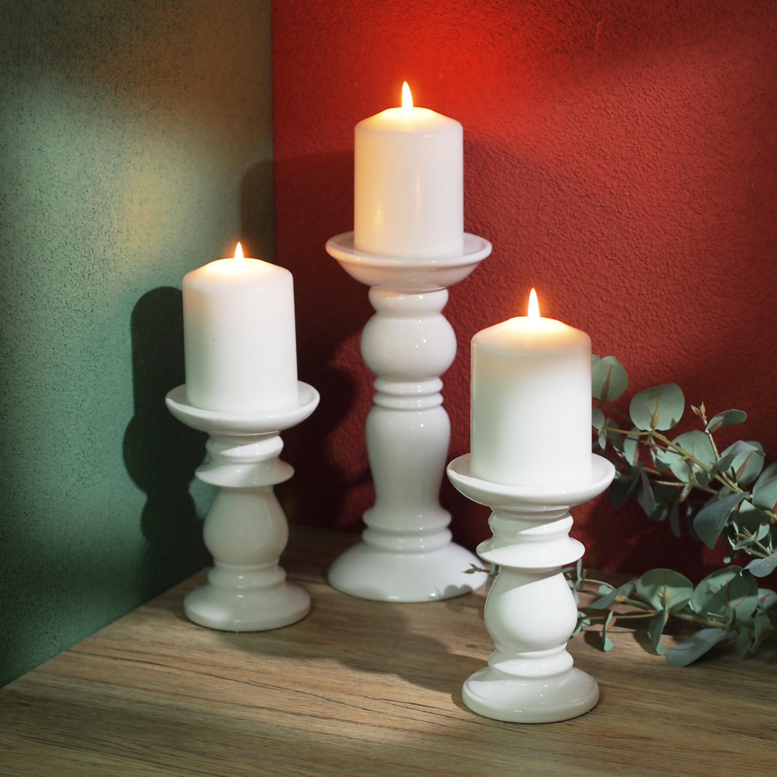 Hosley Set of 3 Ceramic White Pillar Candle Holders Two 6 inch and One 9.5 inch High Ideal for LED and Pillar Candles Gifts for Wedding Party Home Spa Aromatherapy Votive Candle Gardens - Image 6