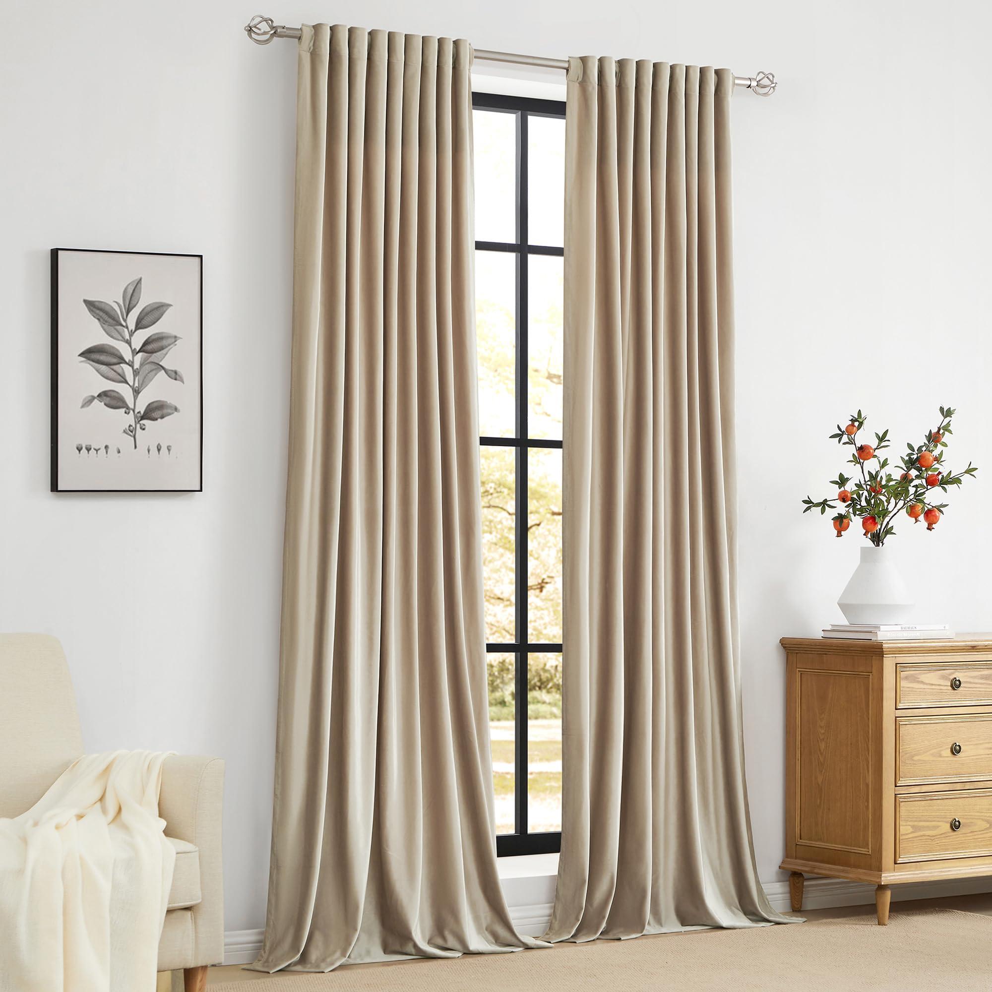 PRIMROSE Champagne Velvet Curtains 84 inch Long for Living Room,Set of 2 Panels Blackout Rod Pocket Back Tab Window Treatment Room Darkening Heavy Decorative Curtains Drapes for Bedroom - Image 8