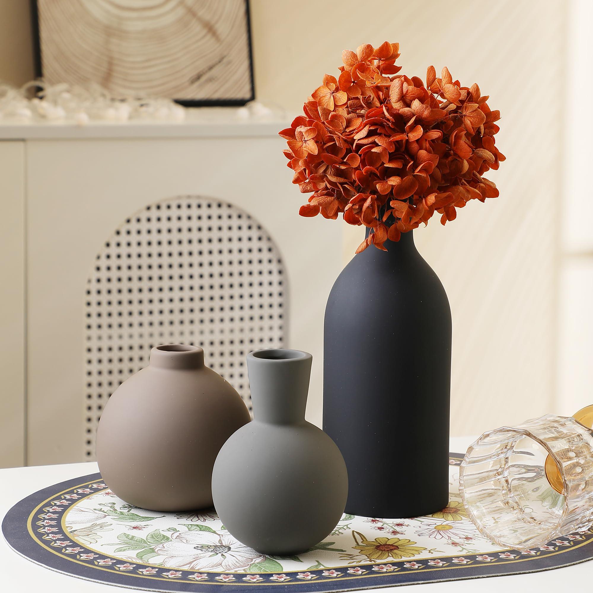 Ceramic Vase Set of 3, Vases Home Decor Rustic Farmhouse Decor Pottery Vases for Bouquet Pampas Grass Dried Fresh Flowers, Living Room, Kitchen, Bedroom, Bathroom, Entryway Mantel, Decor -Multicolor - Image 7