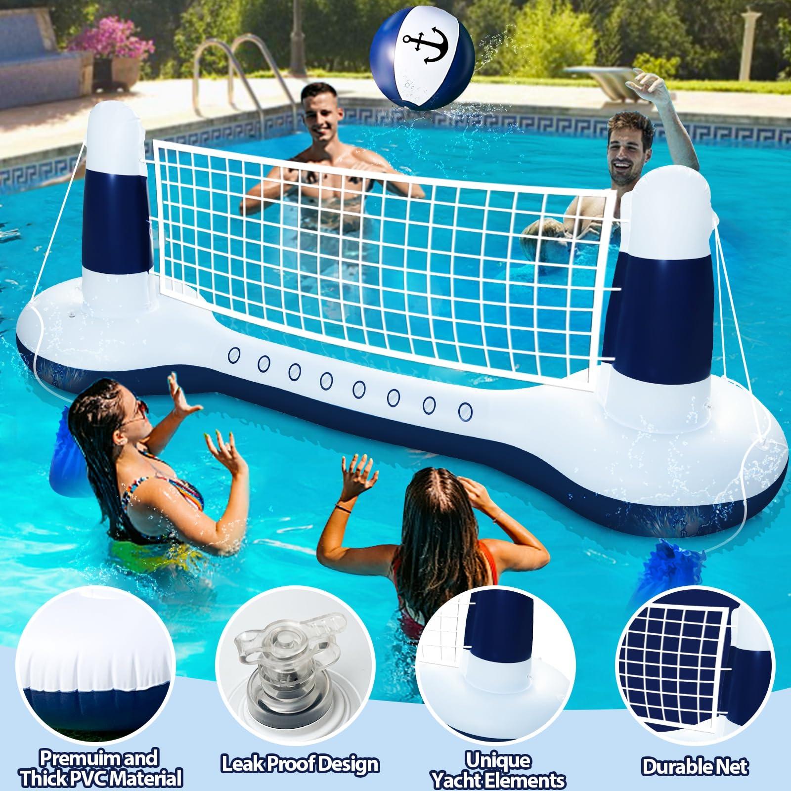 Large Inflatable Pool Games Volleyball Net Pool Float Set with 9" Anchor Ball, 2 Weight Bags & Yacht Design – Floating Swimming Game Toy for Adults & Kids, Perfect for Summer Water Sport Pool Party - Image 5