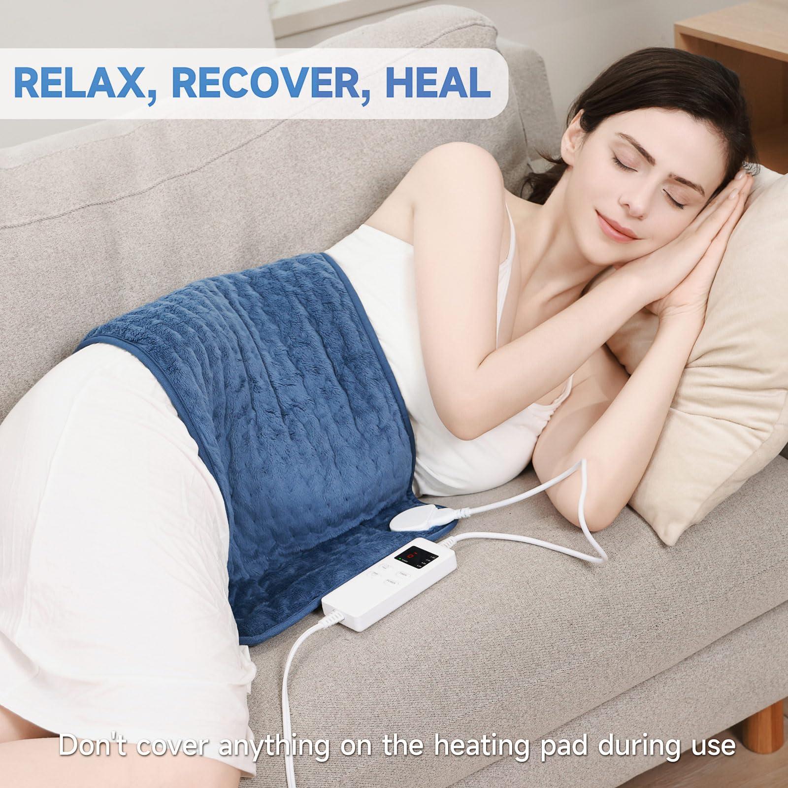 Heating Pad for Back, Heating Pad for Period Cramps with 6 Heat Settings & Timer, Portable Electric Heating Pads for Neck and Shoulders, Christmas Gifts for Women, Men, Blue - Image 7